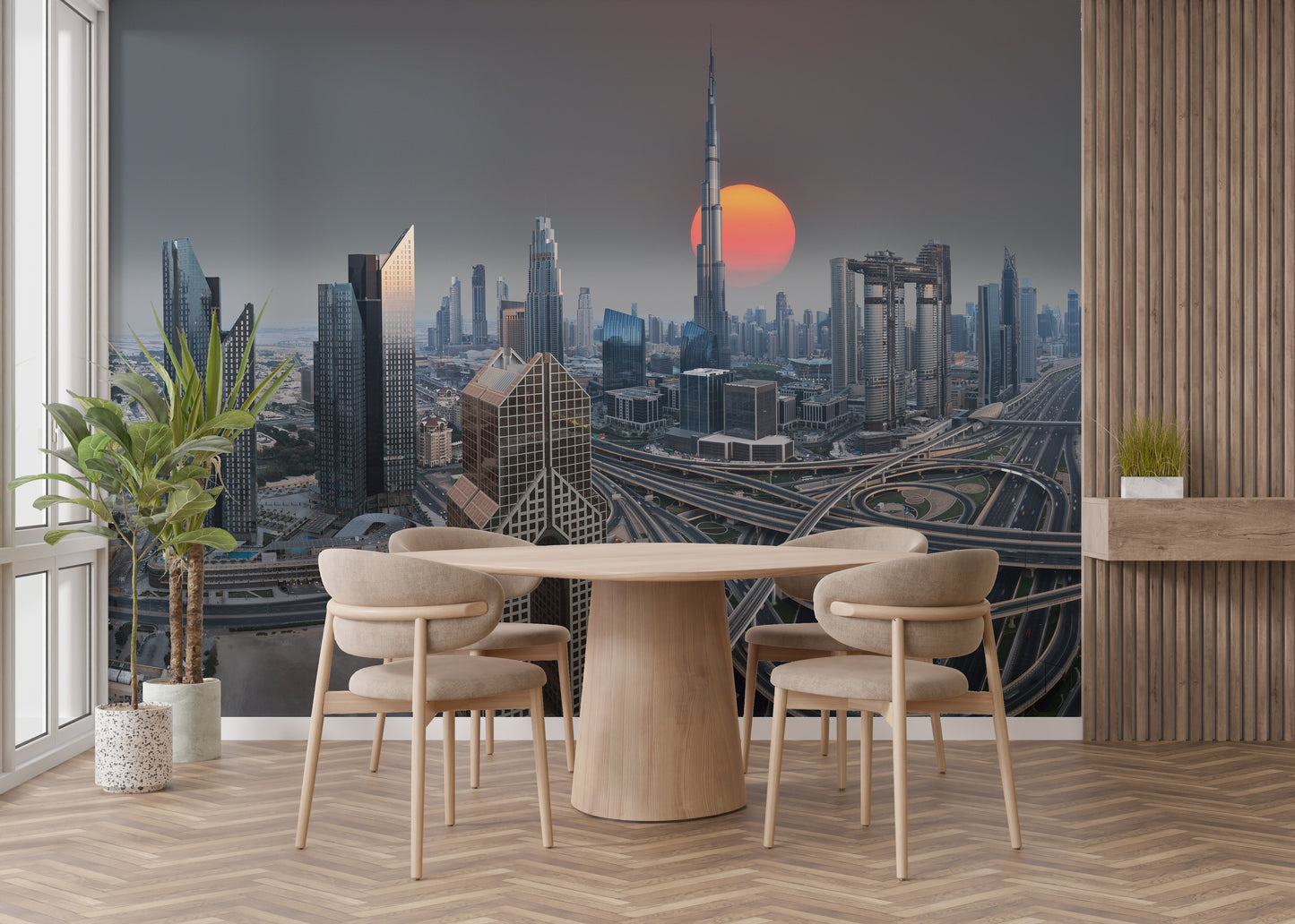 Dubai Skyline During Sunrise Wallpaper Murals