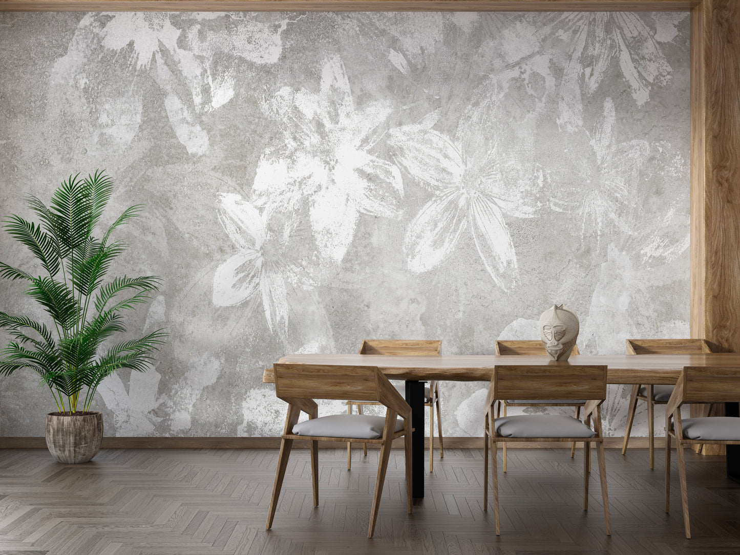 Rustic white flower wall mural for interiors