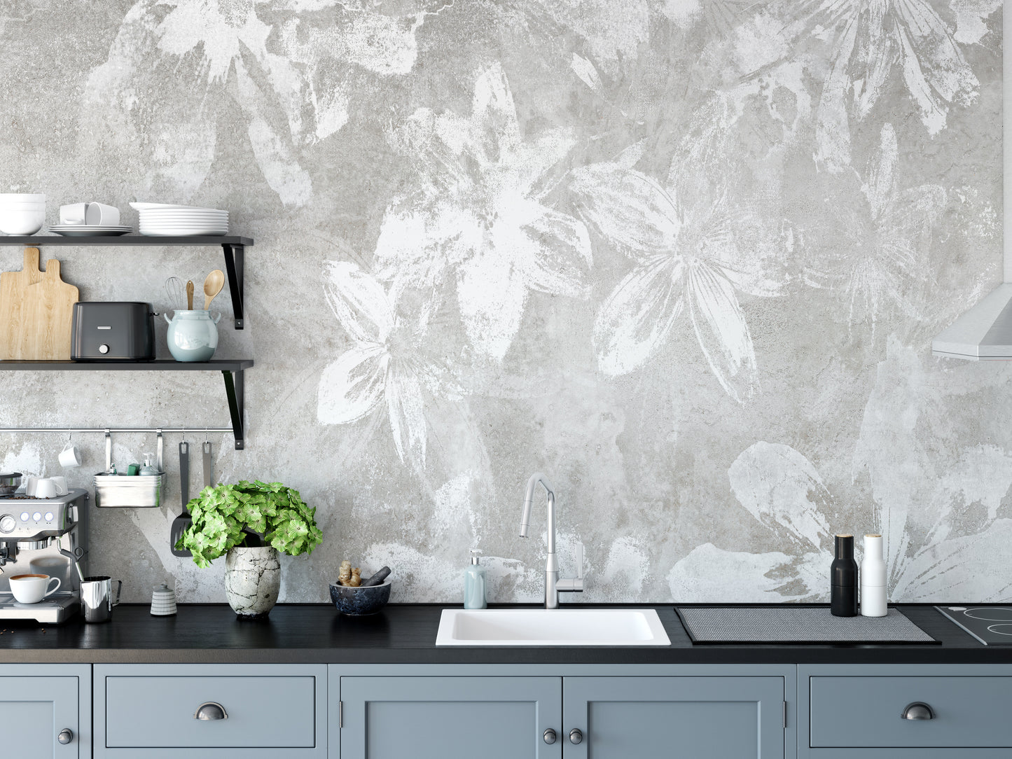 Rustic white flower wallpaper mural design