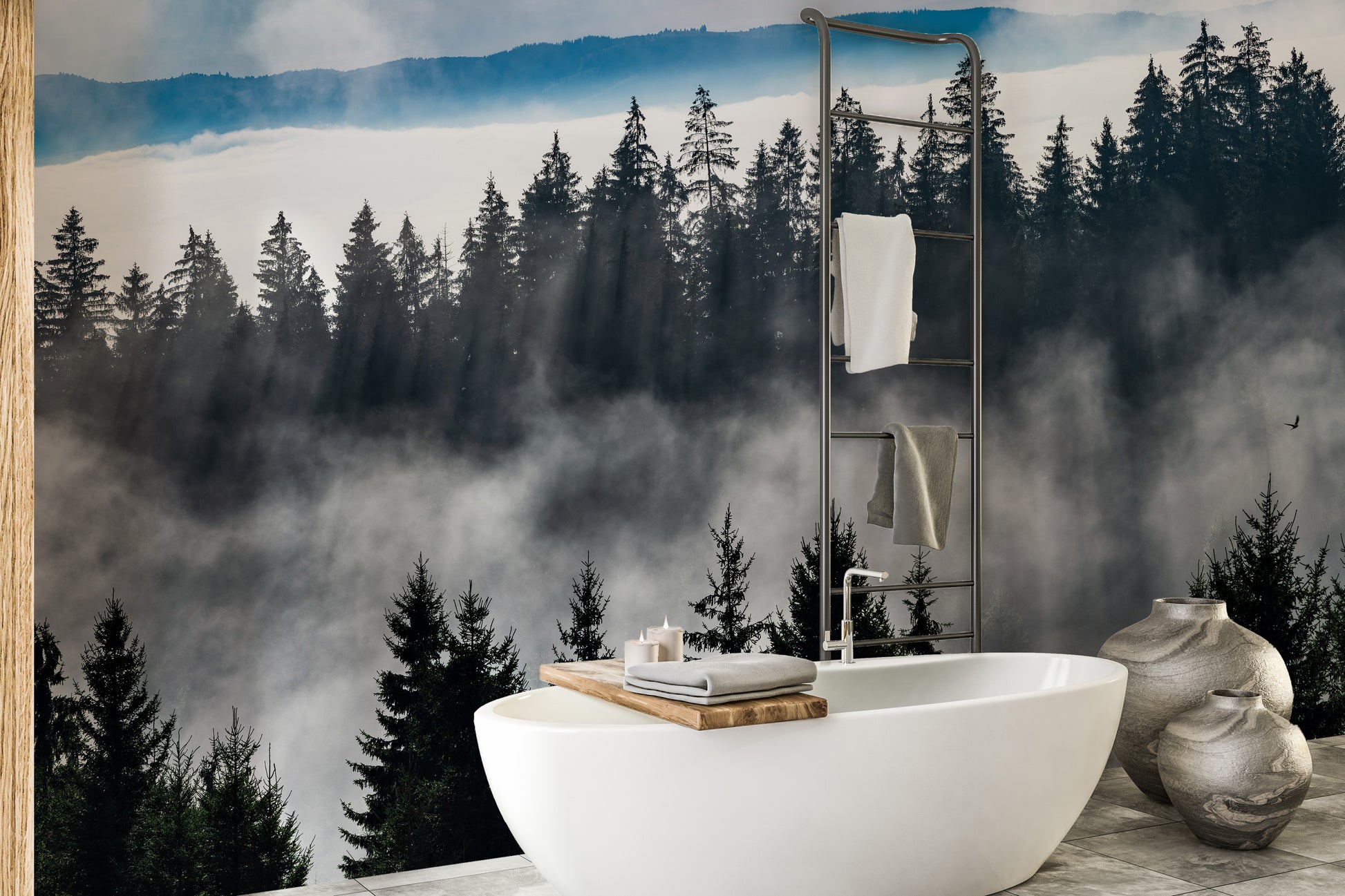 Misty Forest Mountain Wallpaper Murals - Giffywalls