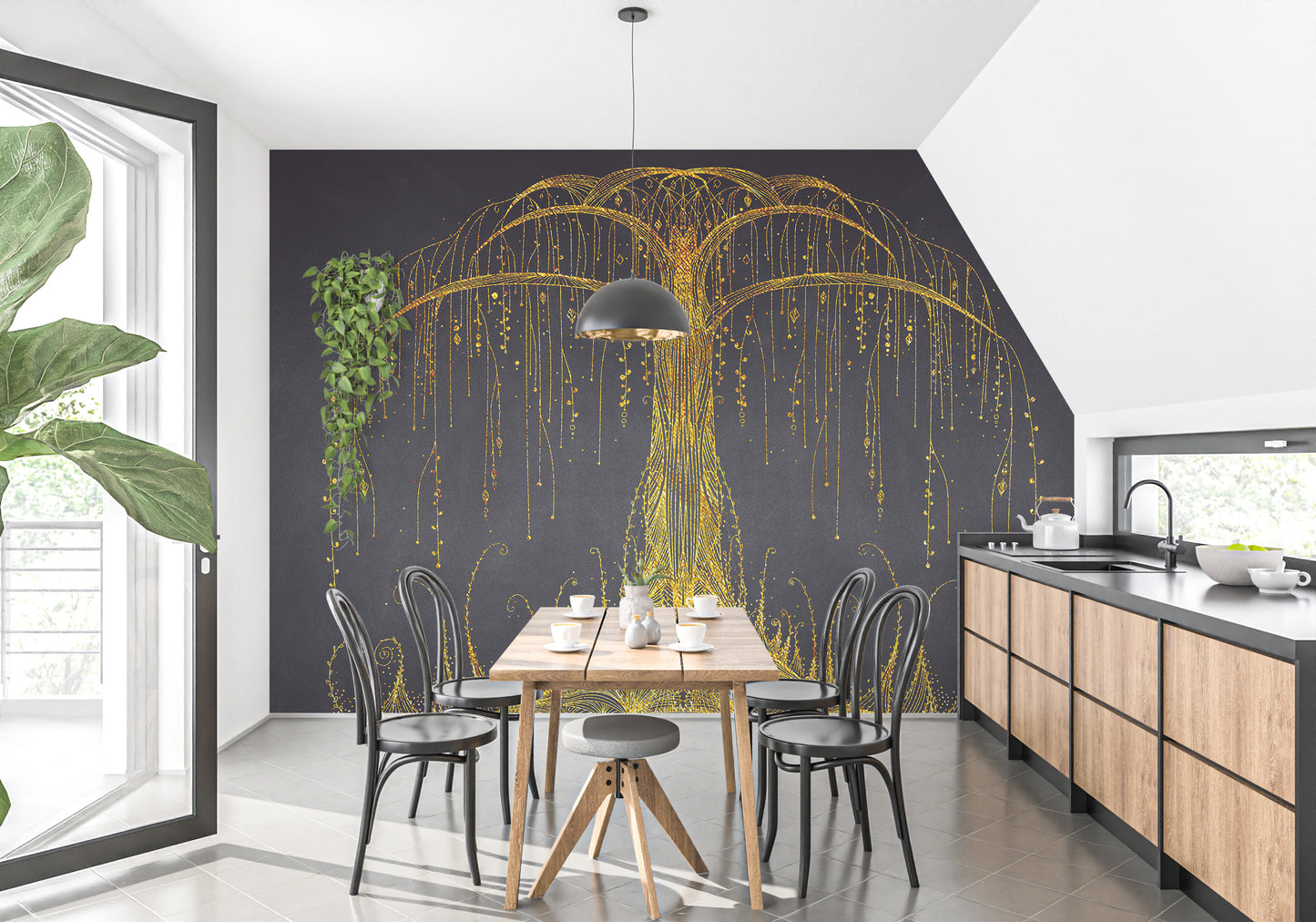 Gold Abstract Ornamental Tree Wall Murals