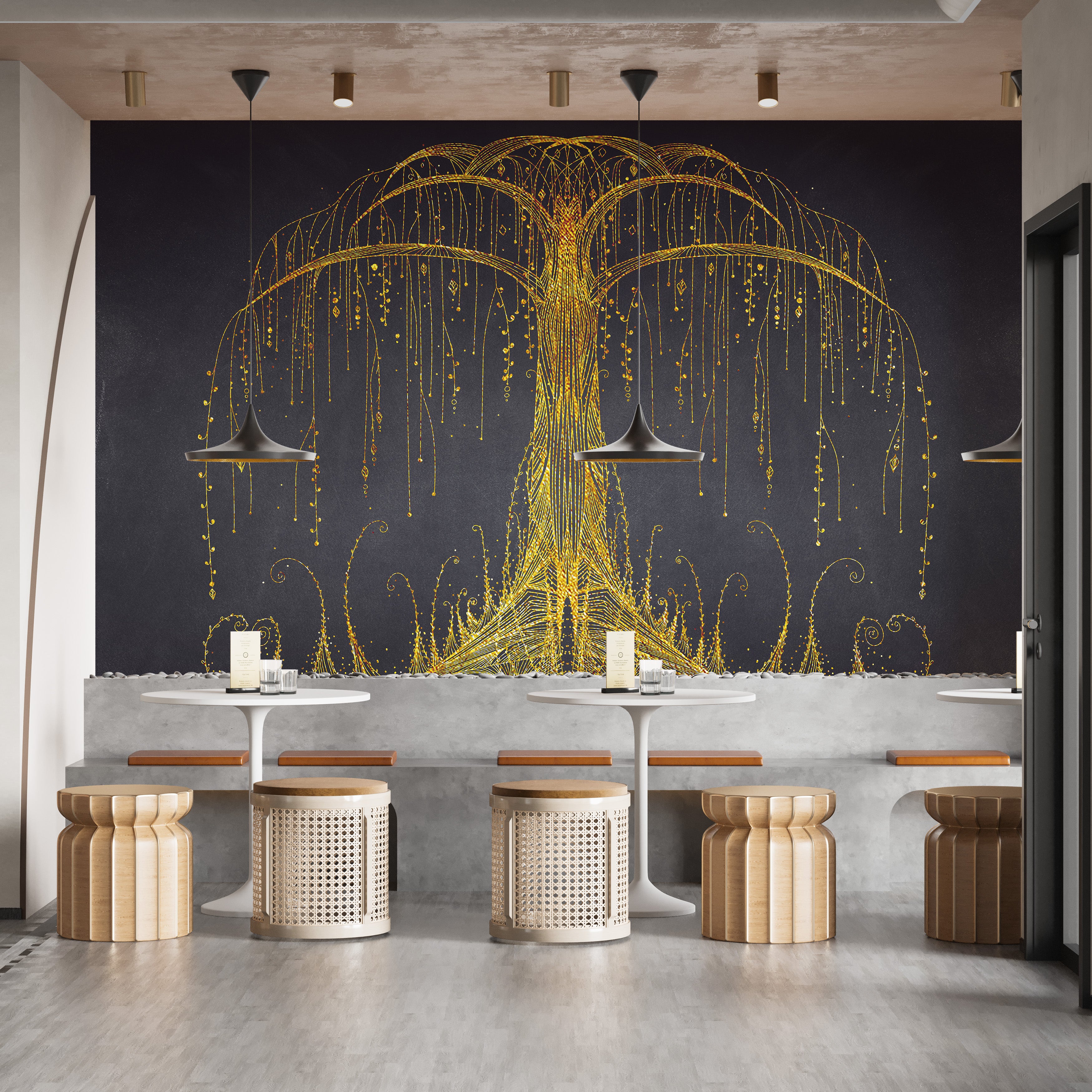 Abstract gold tree wall mural design