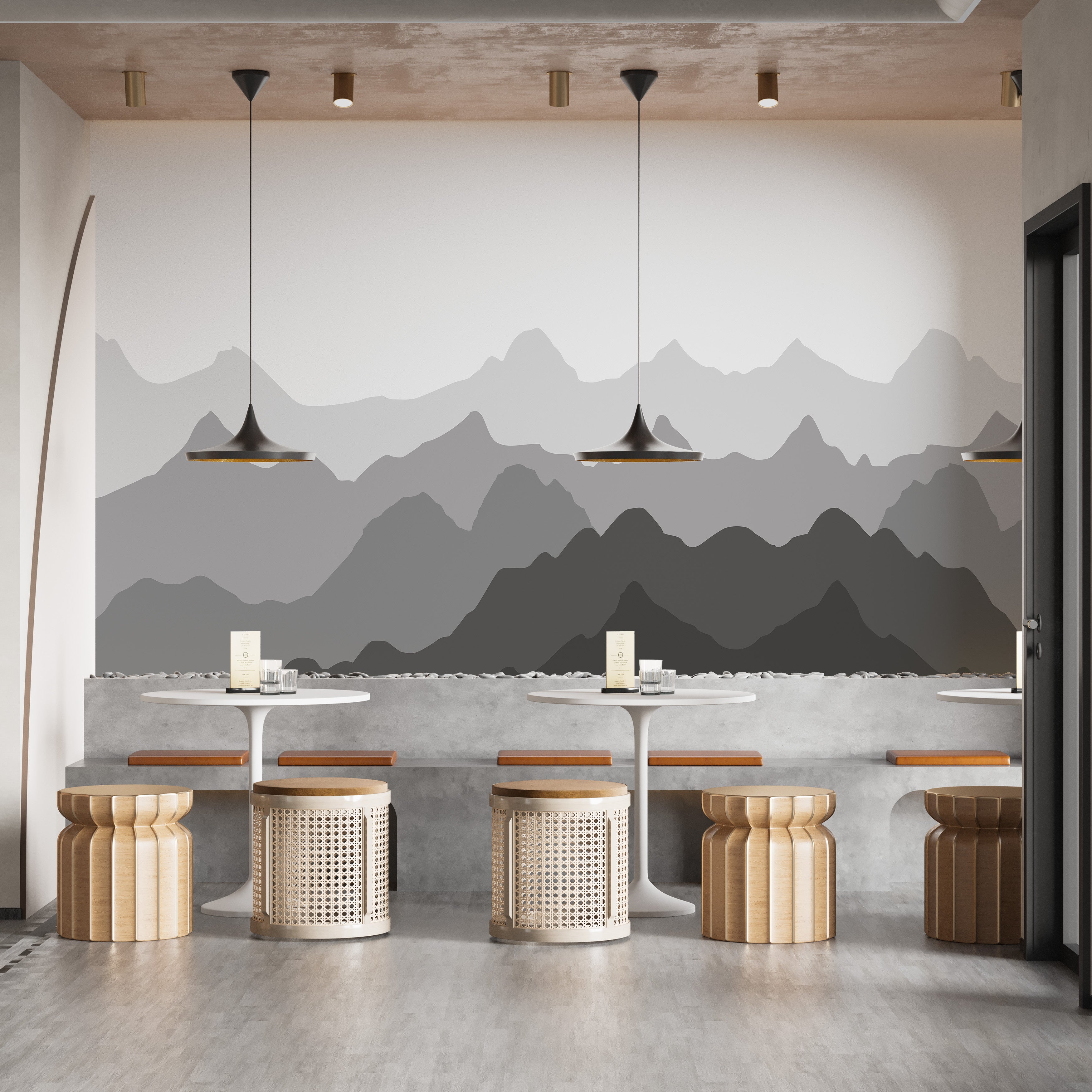 Soft grey mountain silhouettes mural for walls