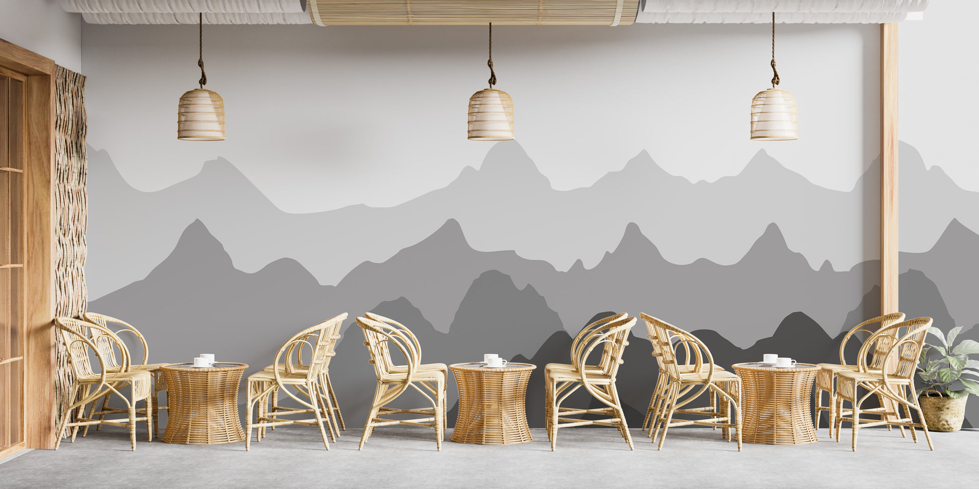 Grey mountain silhouettes wallpaper mural design