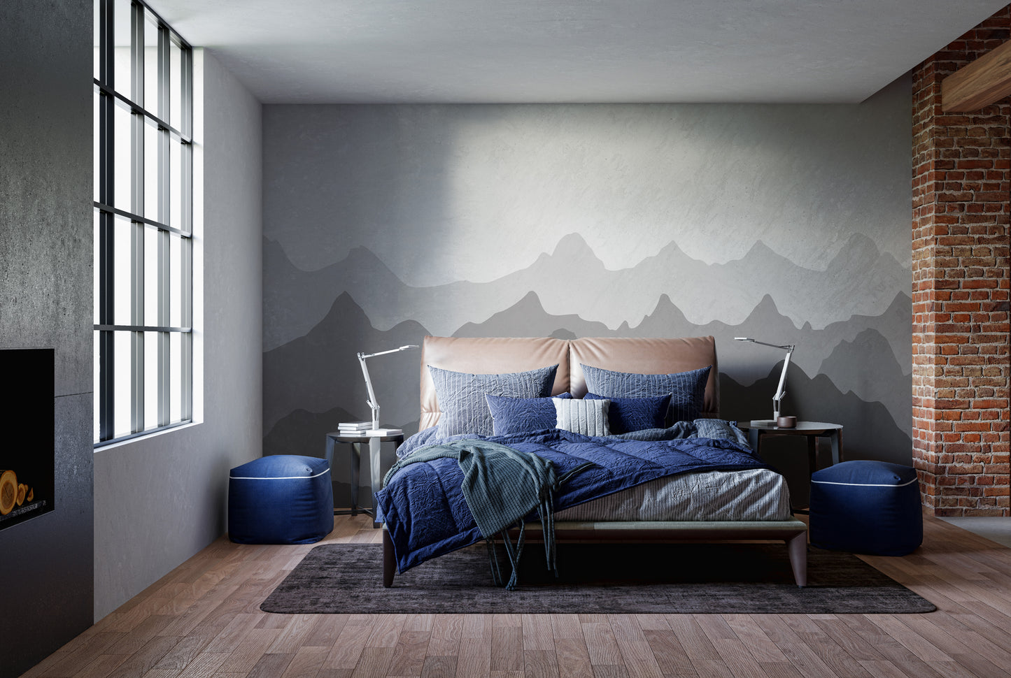 Grey Silhouettes Mountains Wallpaper Murals