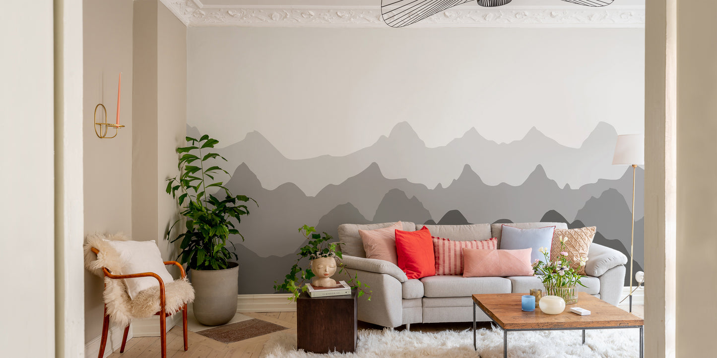 Grey Silhouettes Mountains Wallpaper Murals