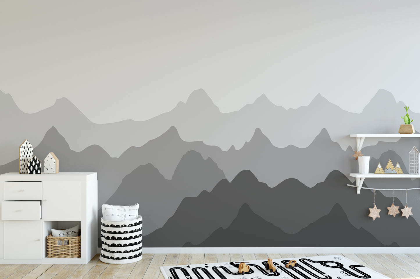 Grey Silhouettes Mountains Wallpaper Murals