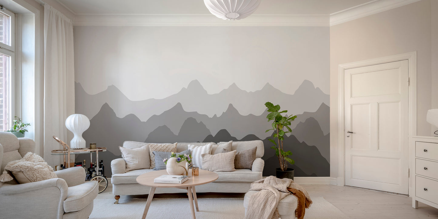 Grey Silhouettes Mountains Wallpaper Murals