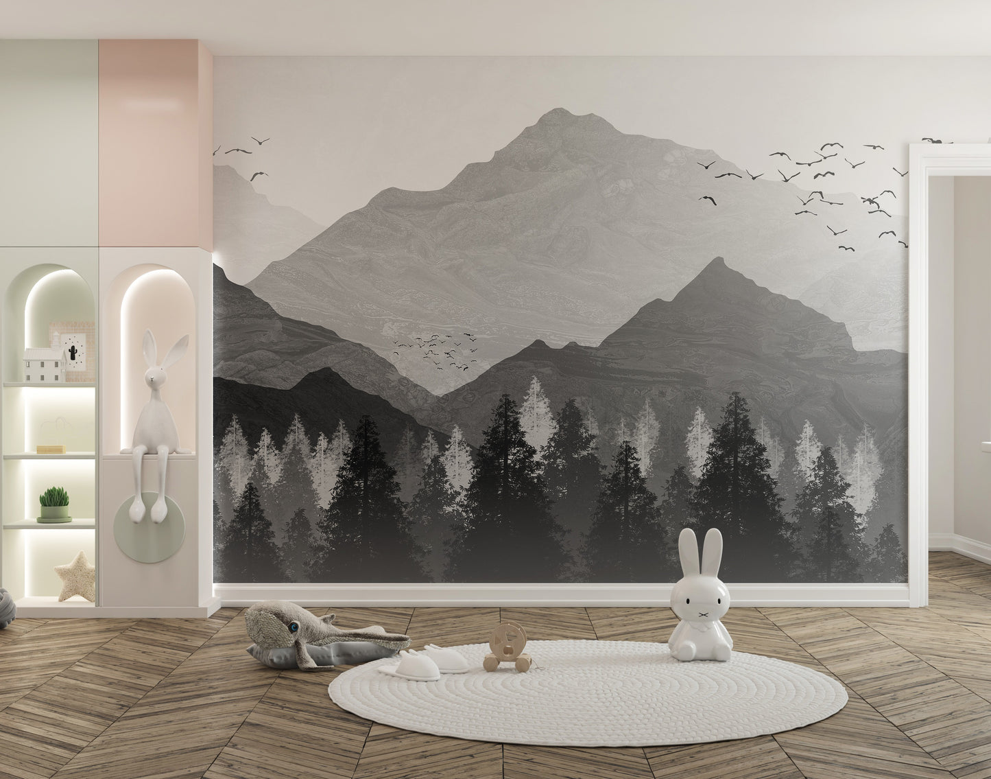 Black and White Mountain Ranges Wallpaper Mural