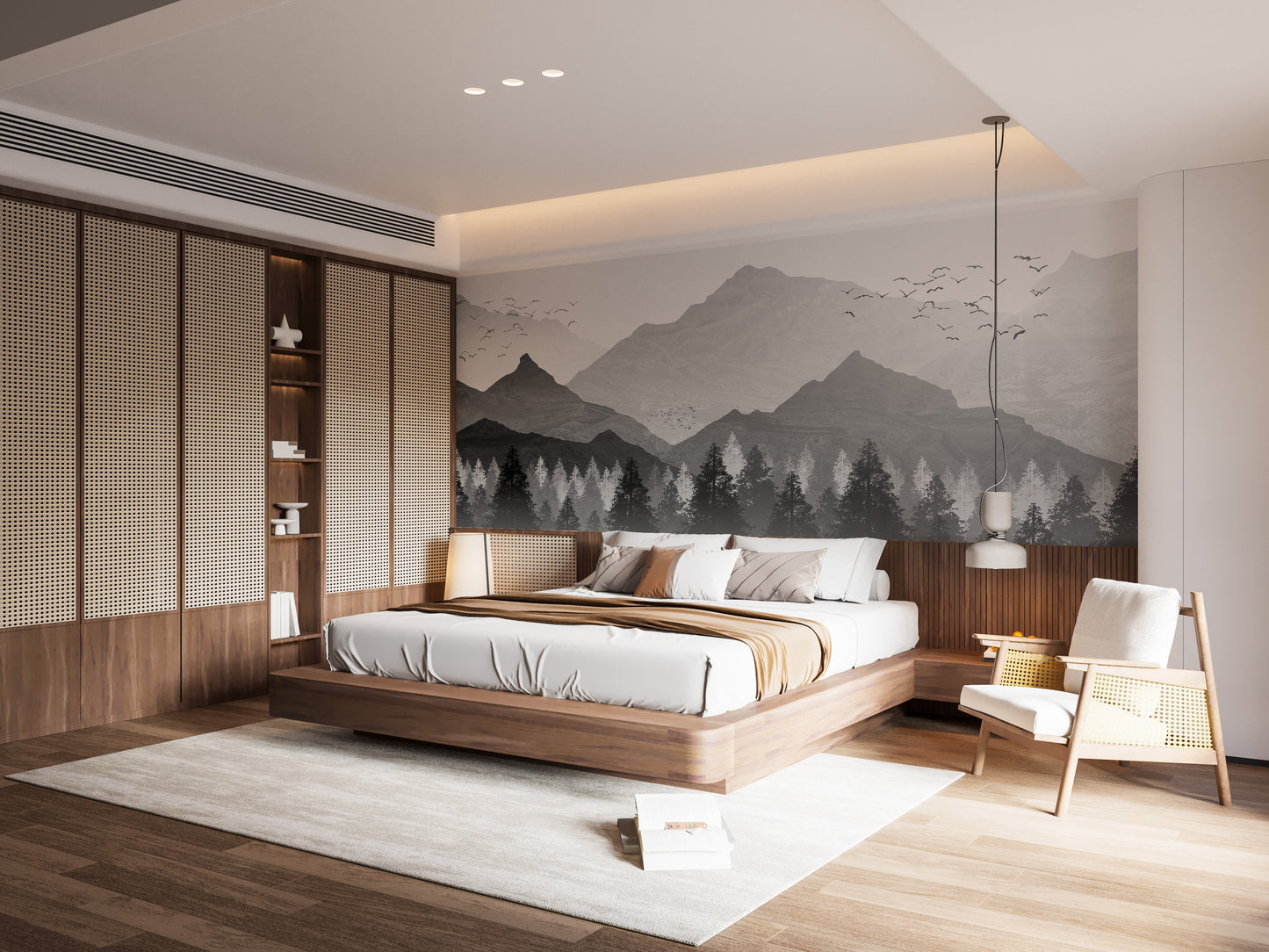 Black and White Mountain Ranges Wallpaper Mural