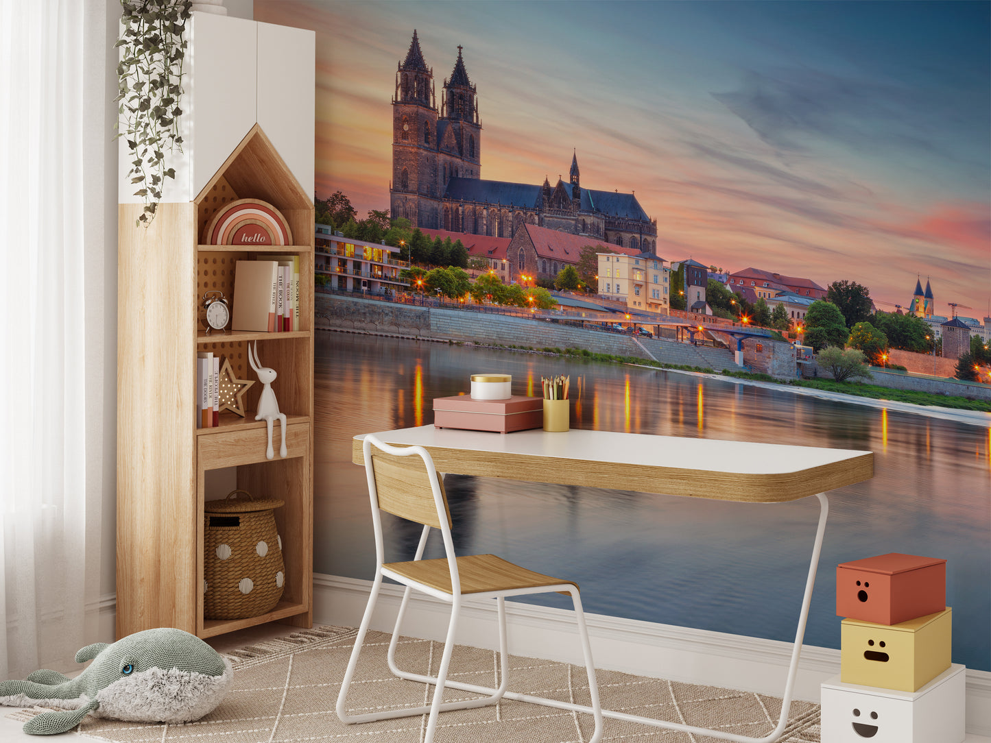 Cityscape Magdeburg Germany Elbe River Wallpaper Wall Mural