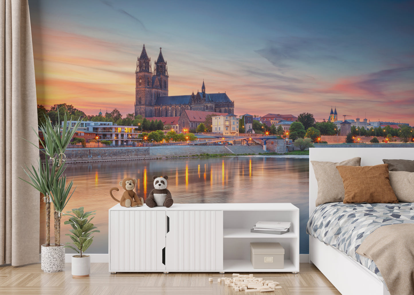 Cityscape Magdeburg Germany Elbe River Wallpaper Wall Mural