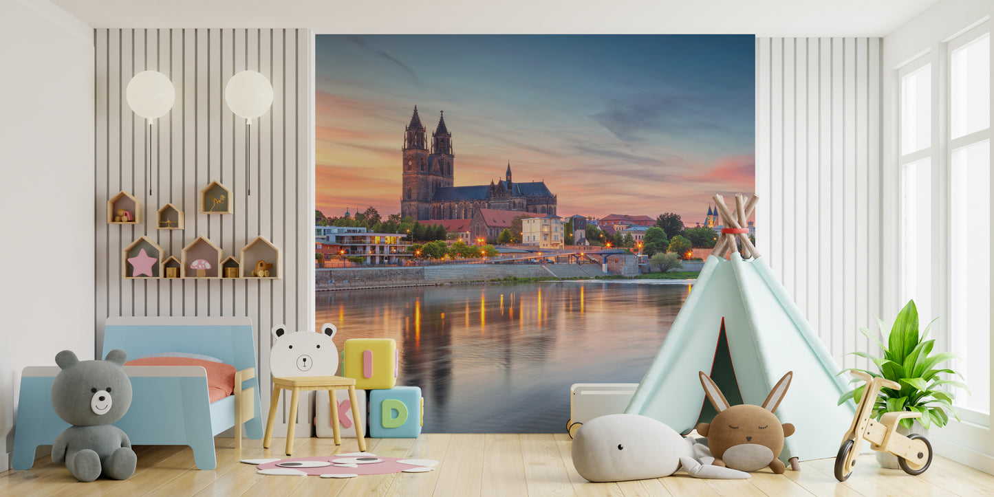 Cityscape Magdeburg Germany Elbe River Wallpaper Wall Mural