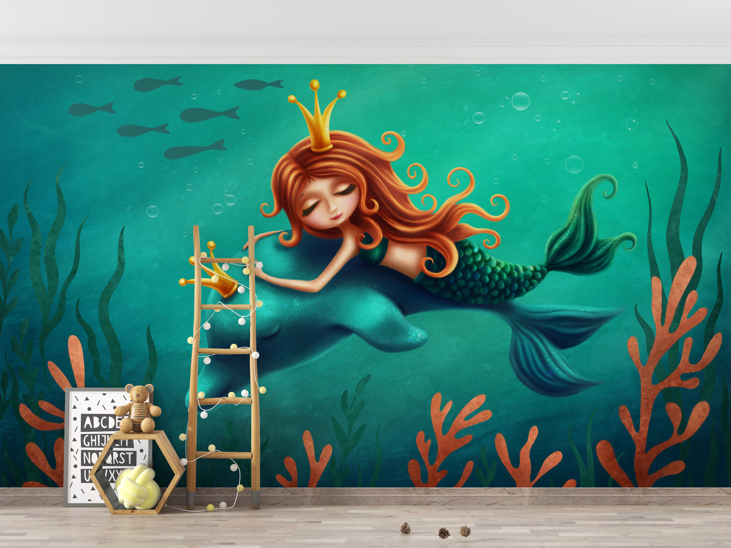 Underwater Mermaid and Dolphin Ride Removable Wallpaper Murals