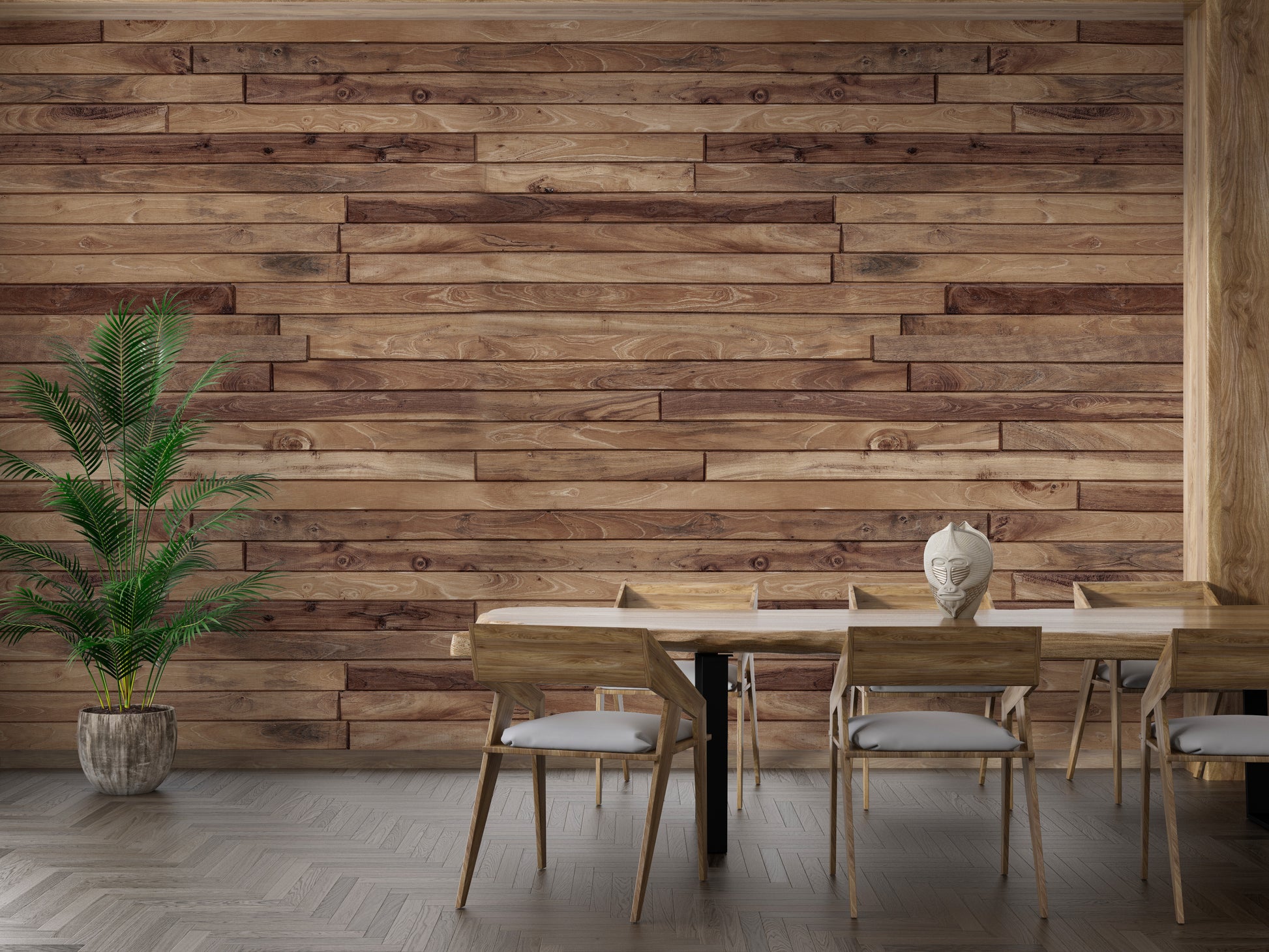 Weathered wood with exposed brick mural
