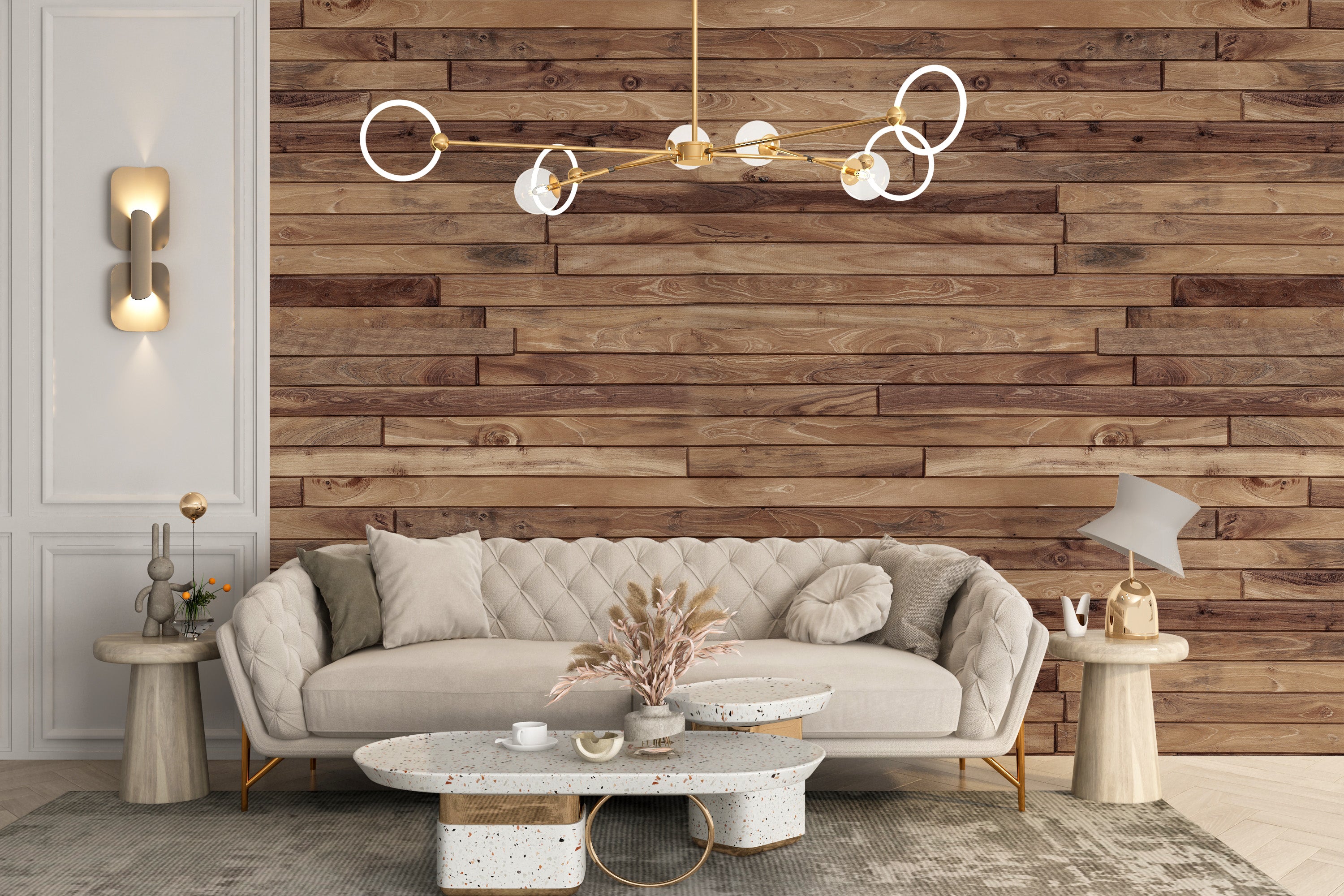 Expansive wooden and brick wallpaper
