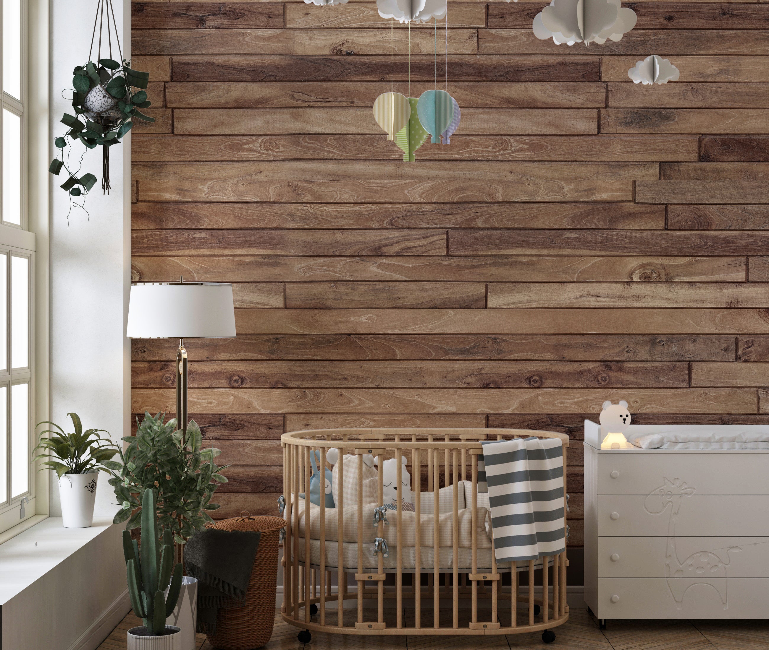 Wide wooden backdrop with brick accents
