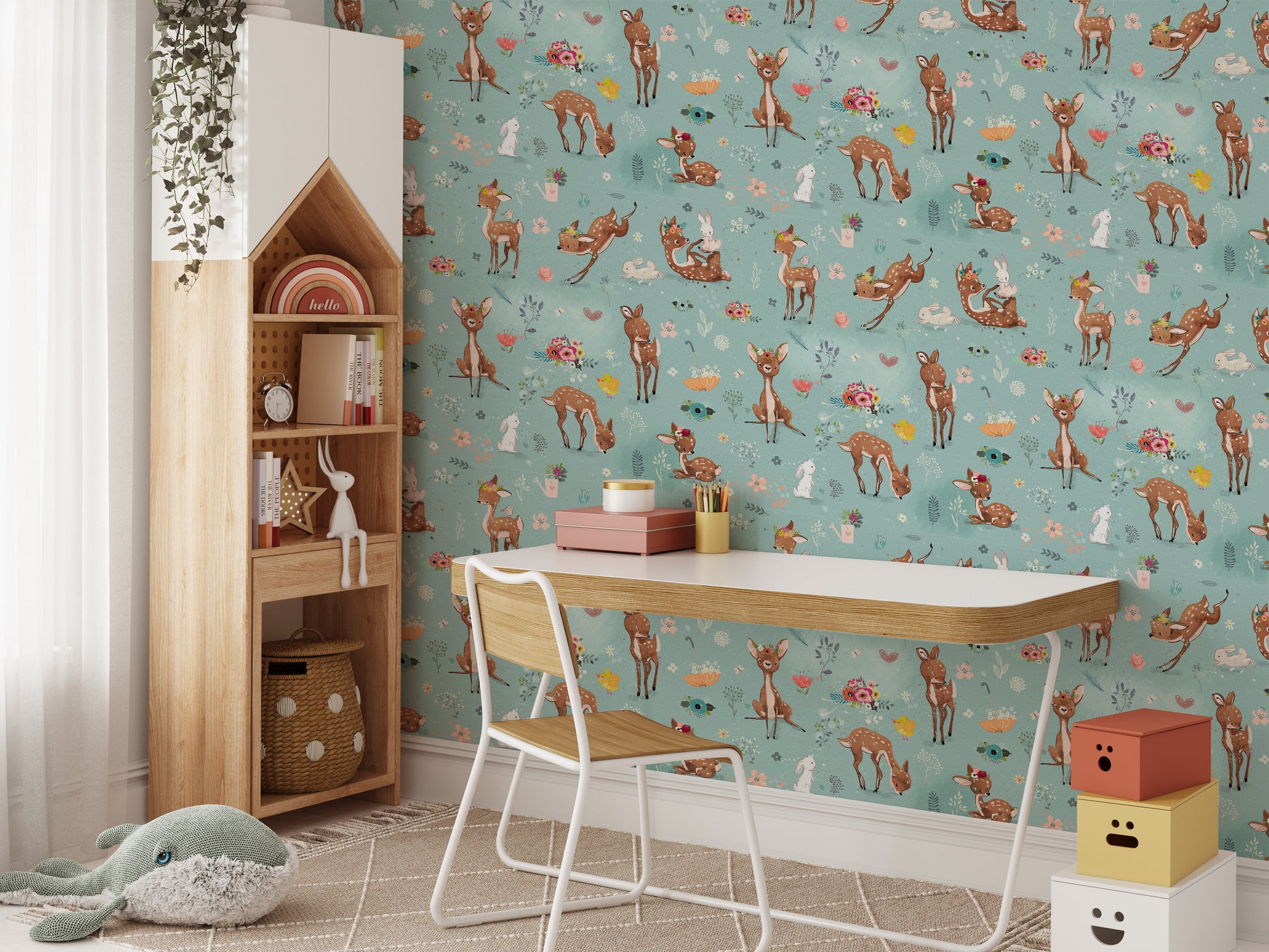 Little Deer and Hare Accent Wall
