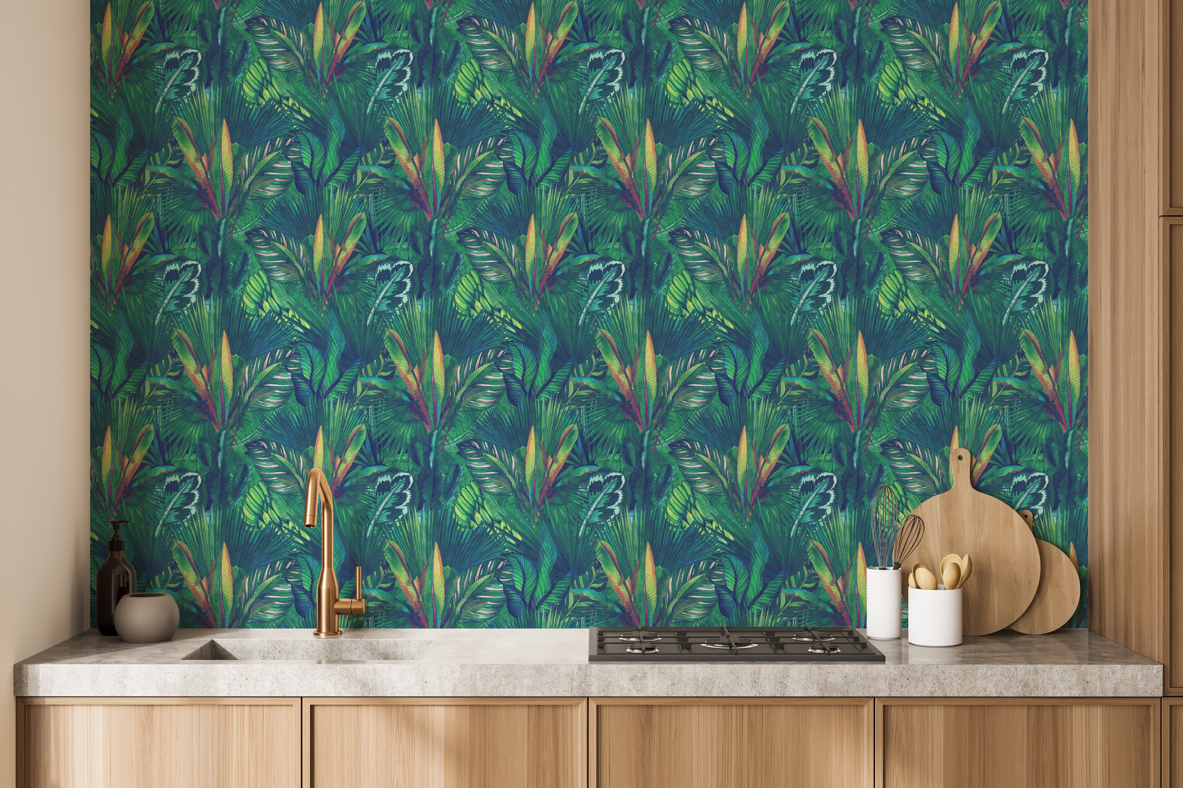 Green peel and stick wallpaper with charm