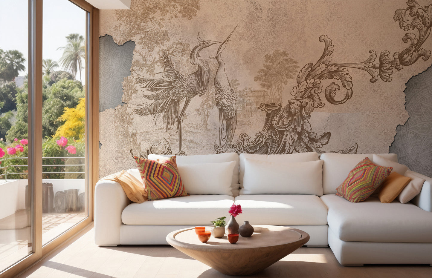 Rococo Beige Color Vintage Design Wallpaper Murals - Giffywalls