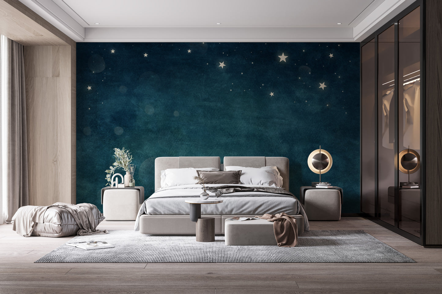 Night sky mural with starry accents