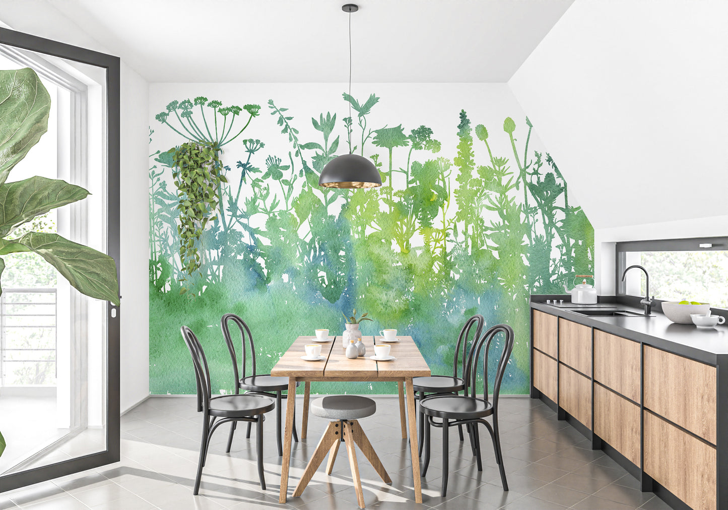 Watercolor Trees Botanical Pattern Wallpaper For Walls