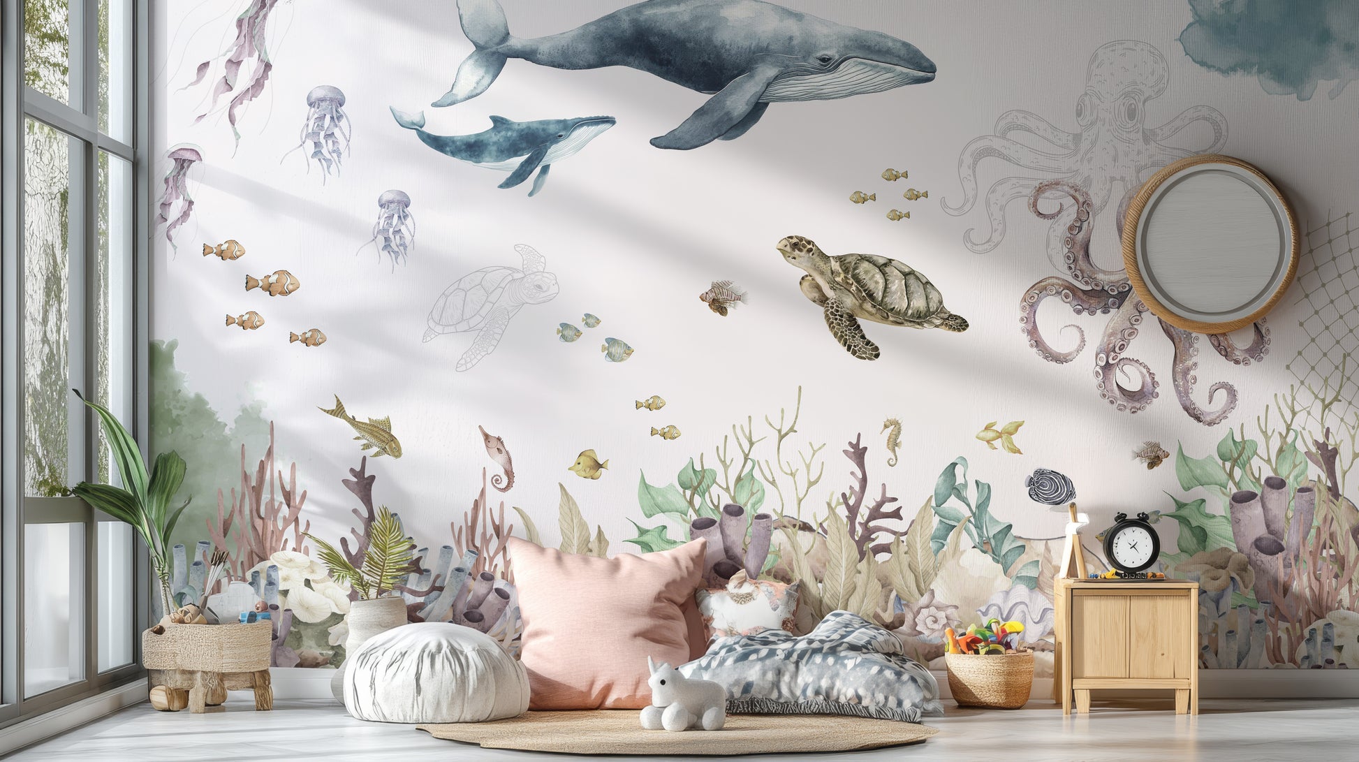 Dreamy watercolor sea life for coastal decor.
