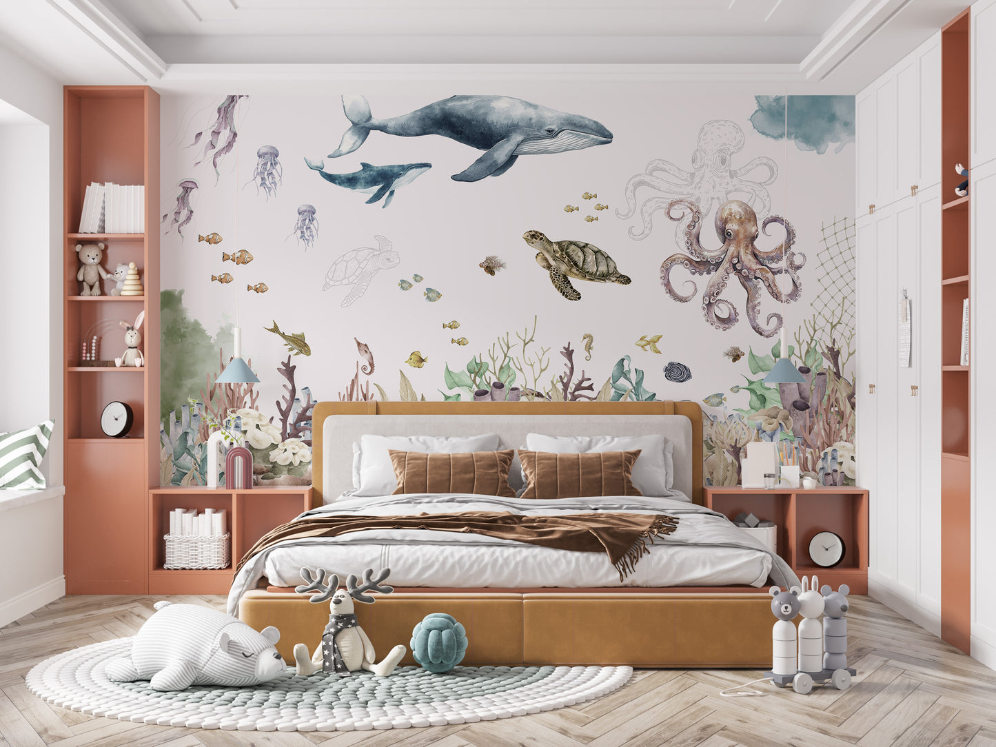 Watercolor Ocean Life Wall Mural