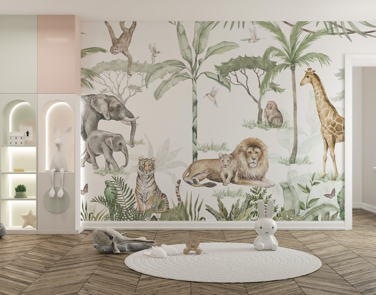 Safari adventure wallpaper with watercolor details.
