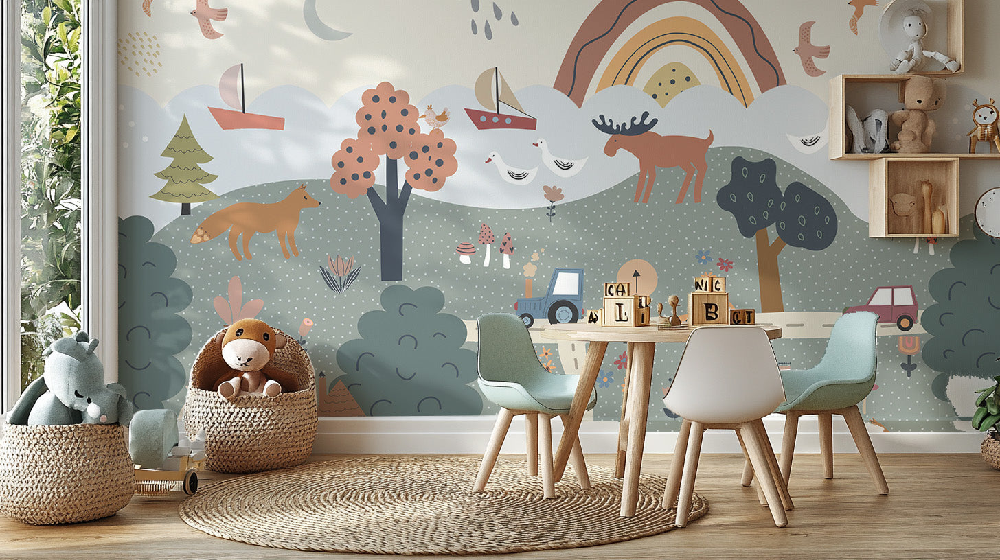 Enchanting Scandinavian forest with whimsical trees.
