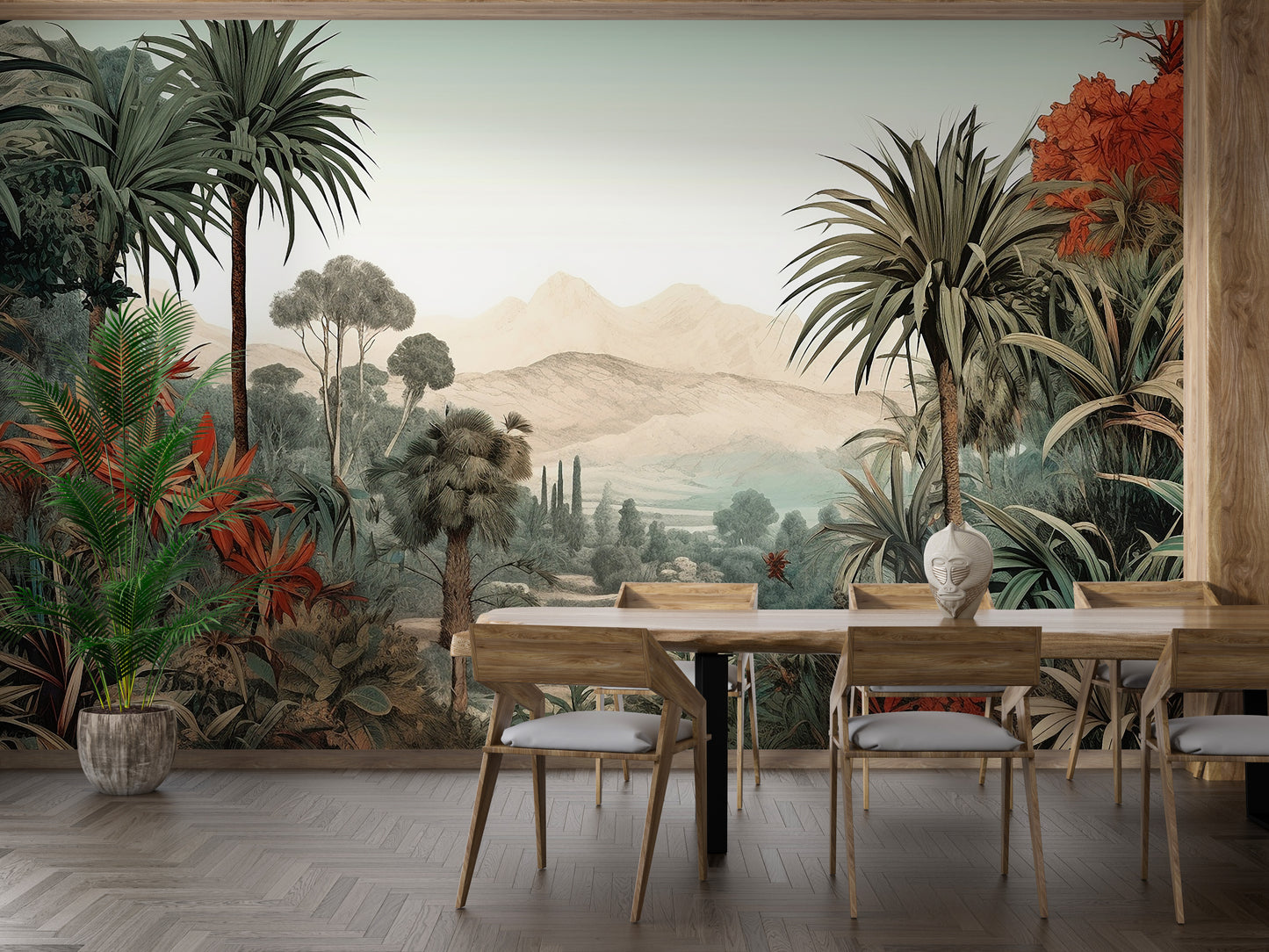 Classic tropical-themed wallpaper with vintage greenery