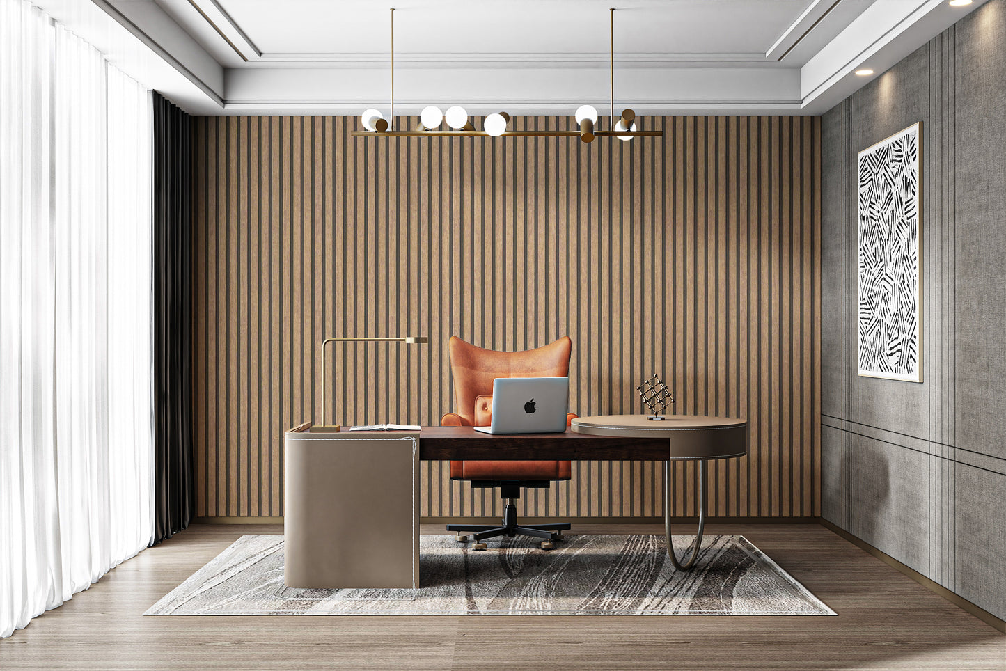 Rustic wood slat wallpaper for accent walls
