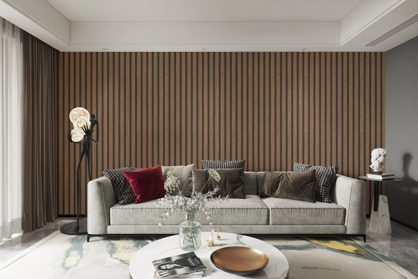 Textured wood panel wallpaper for living rooms and offices
