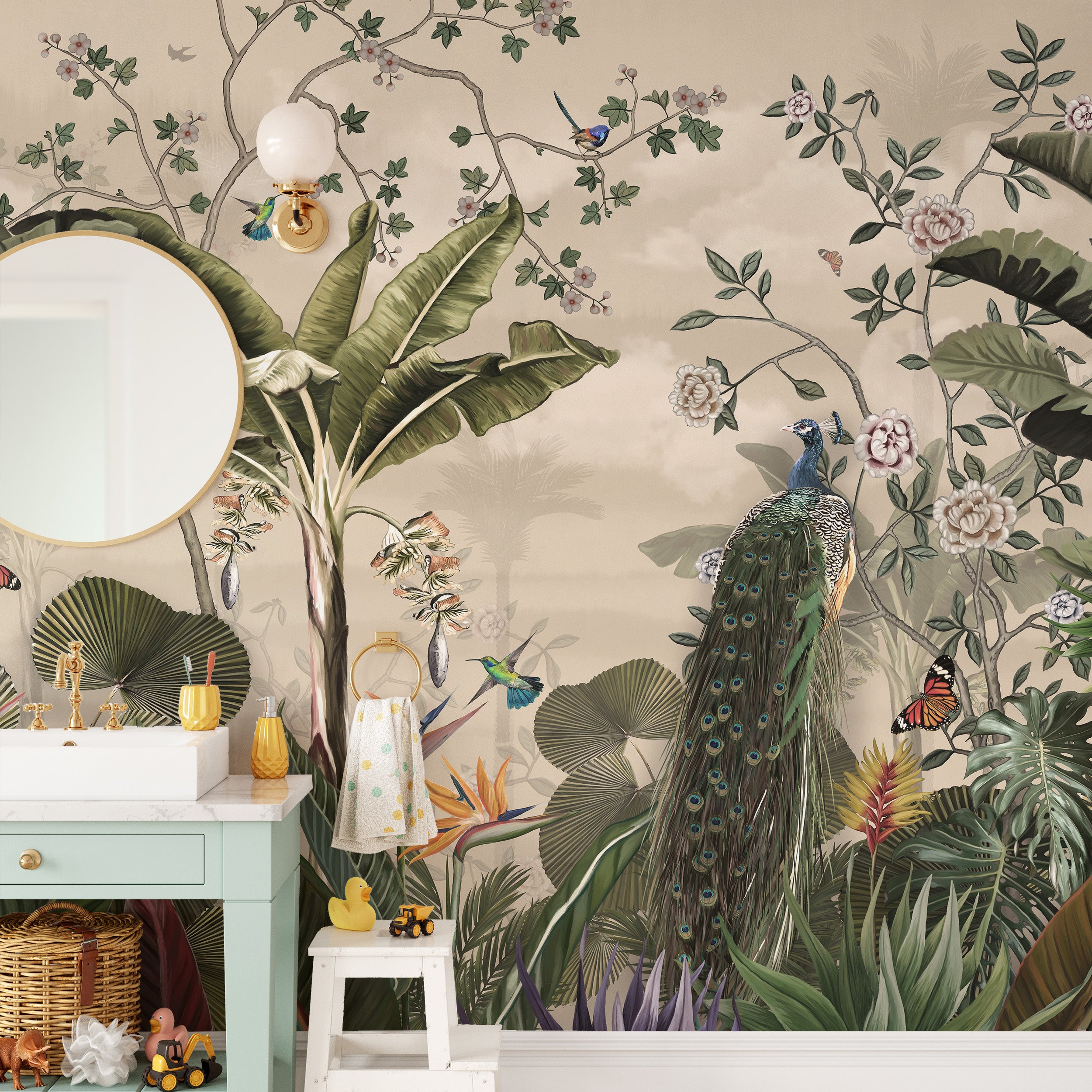 Elegant floral and bird wallpaper for a stylish interior
