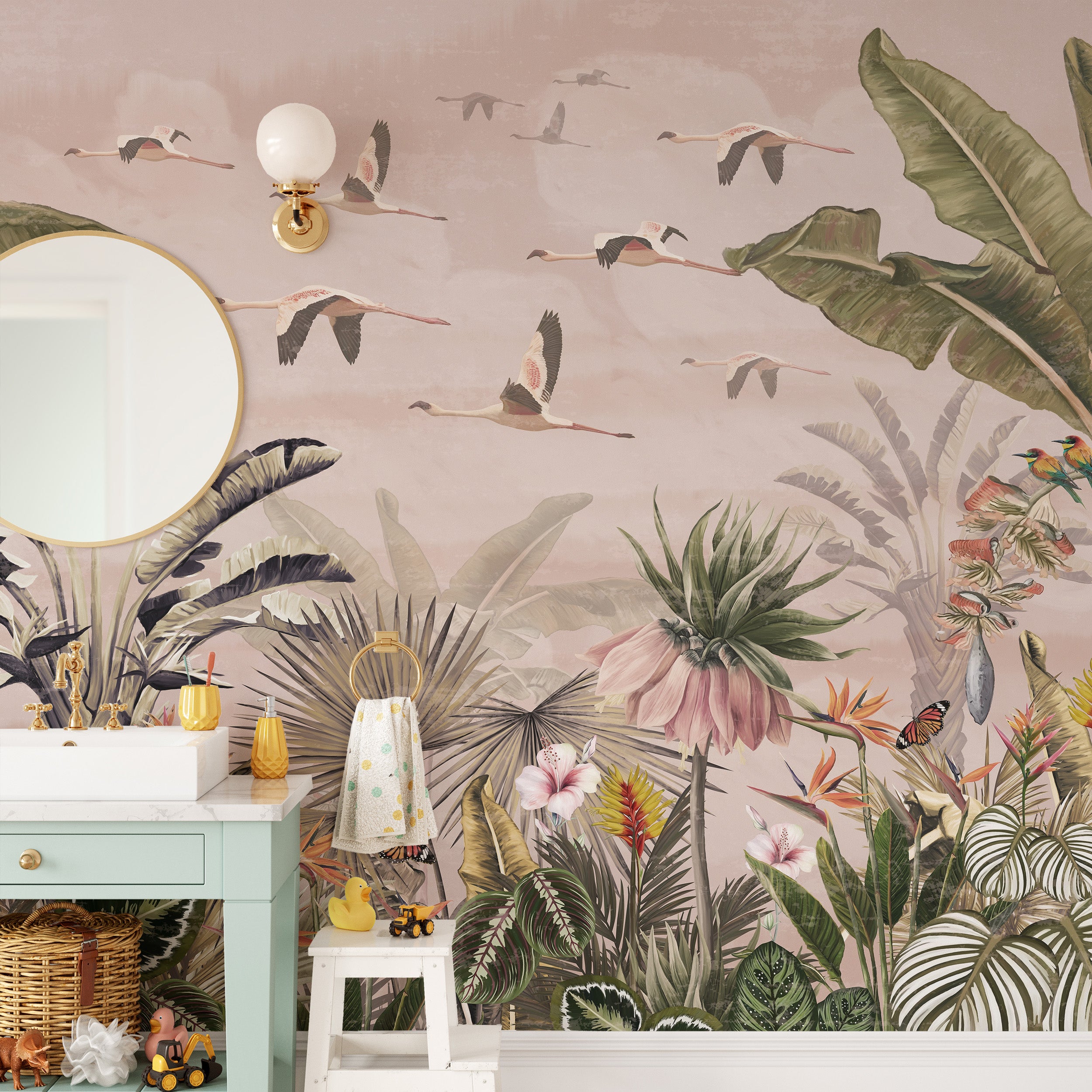 Botanical paradise wall mural with tropical plants
