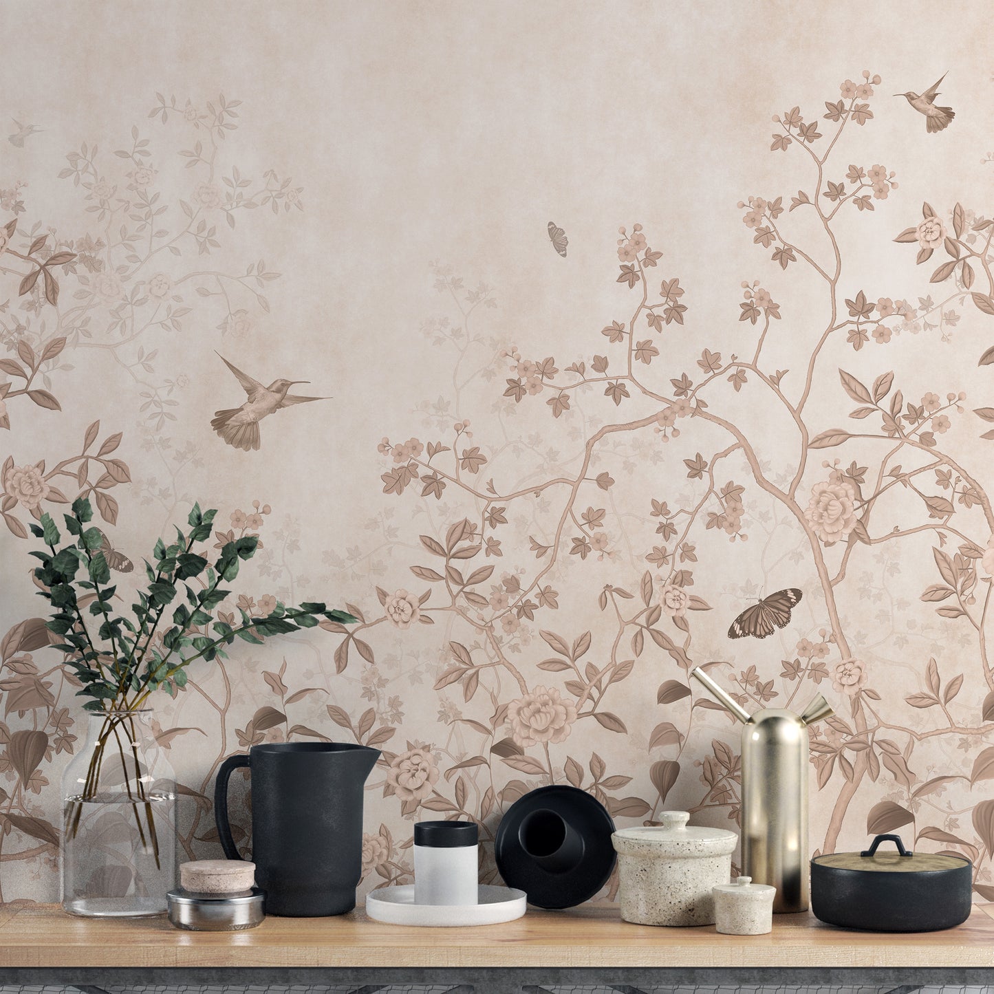 Vintage Chinoiserie Floral Wallpaper Mural