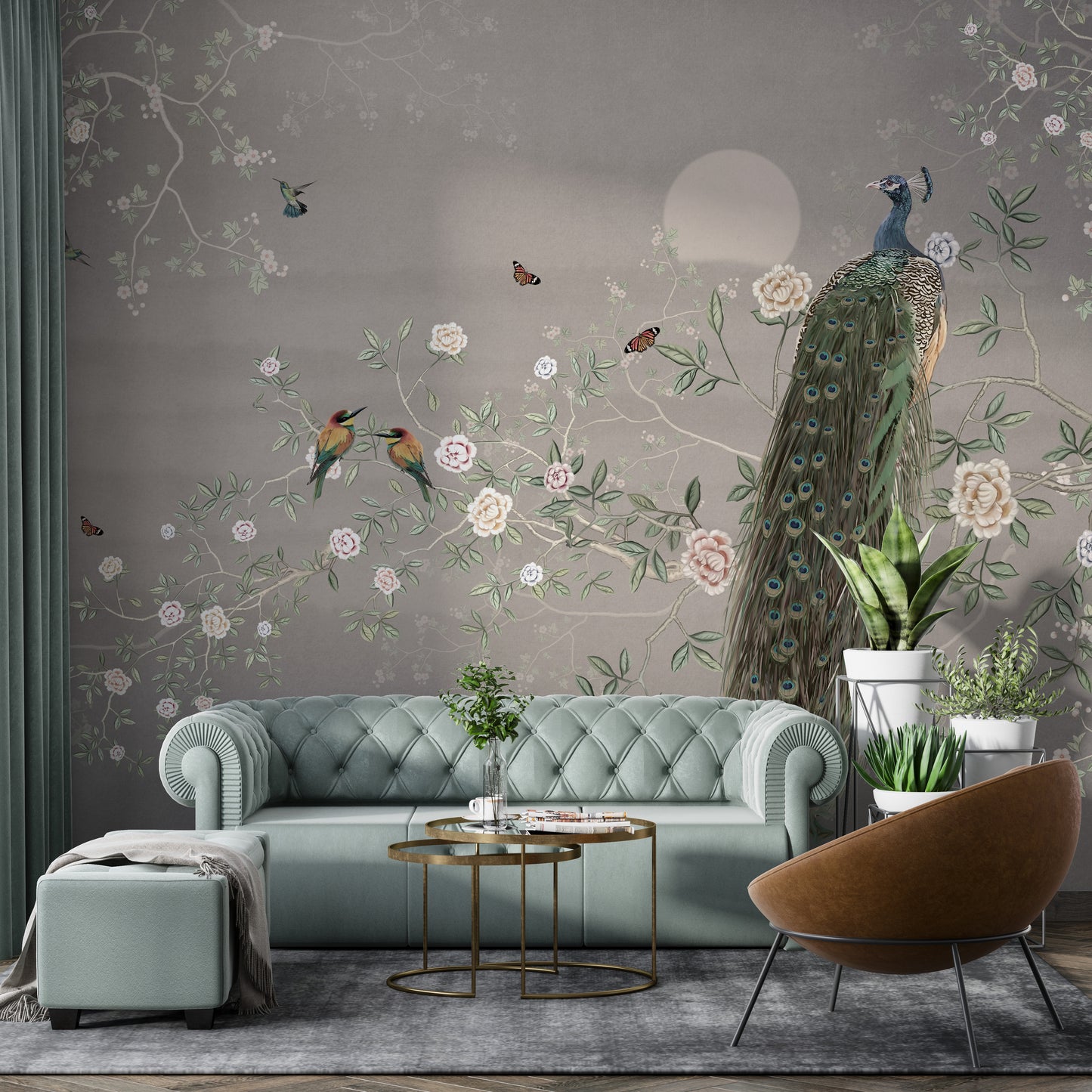 Romantic bird and flower wallpaper for luxury wall décor
