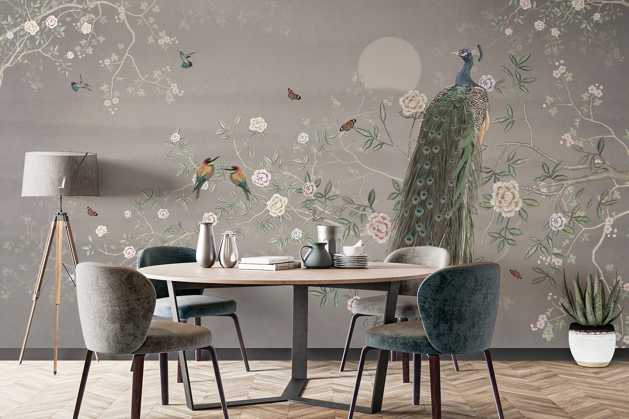 Elegant vintage botanical wallpaper mural for home décor
