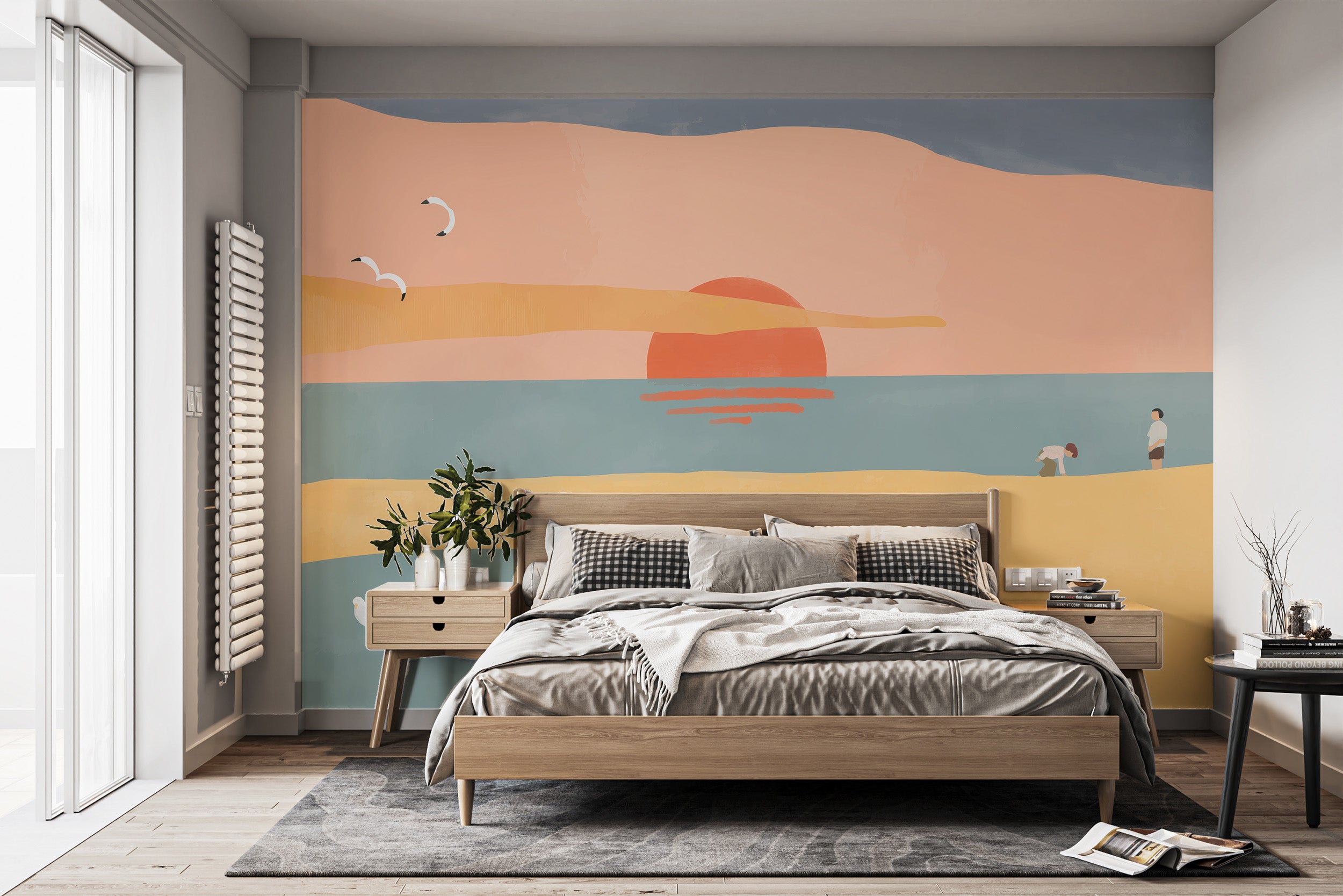 Peaceful Sandy Sunrise wallpaper mural for serene bedroom walls.