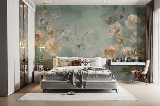 Elegant blooming flower wall mural design
