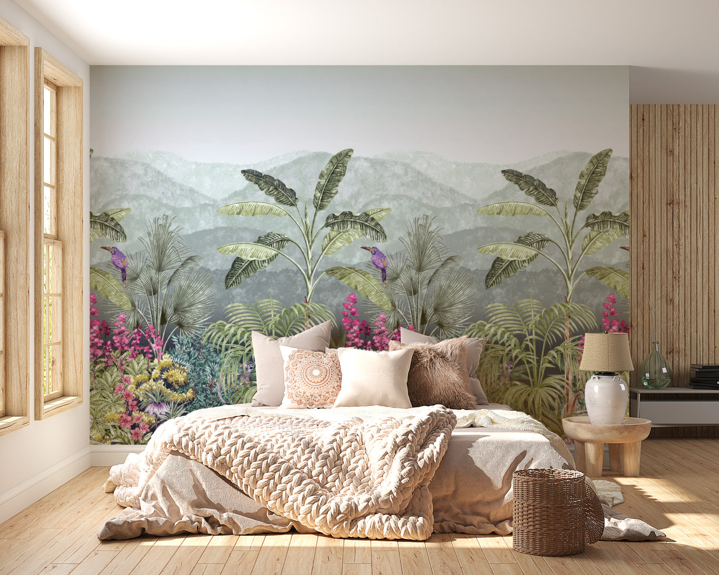 Exotic garden mural with lush greenery