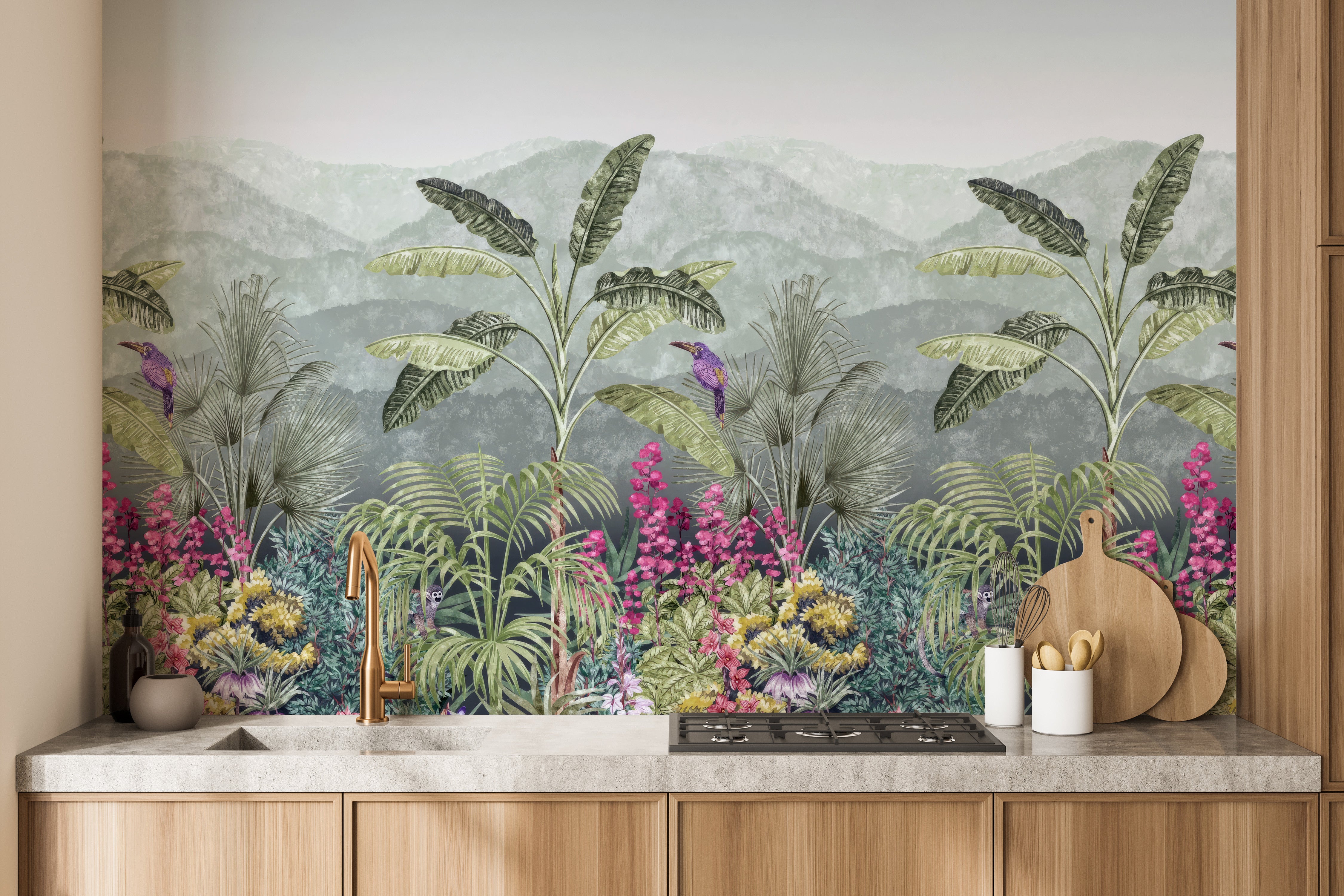 Elegant botanical wallpaper with vibrant plants