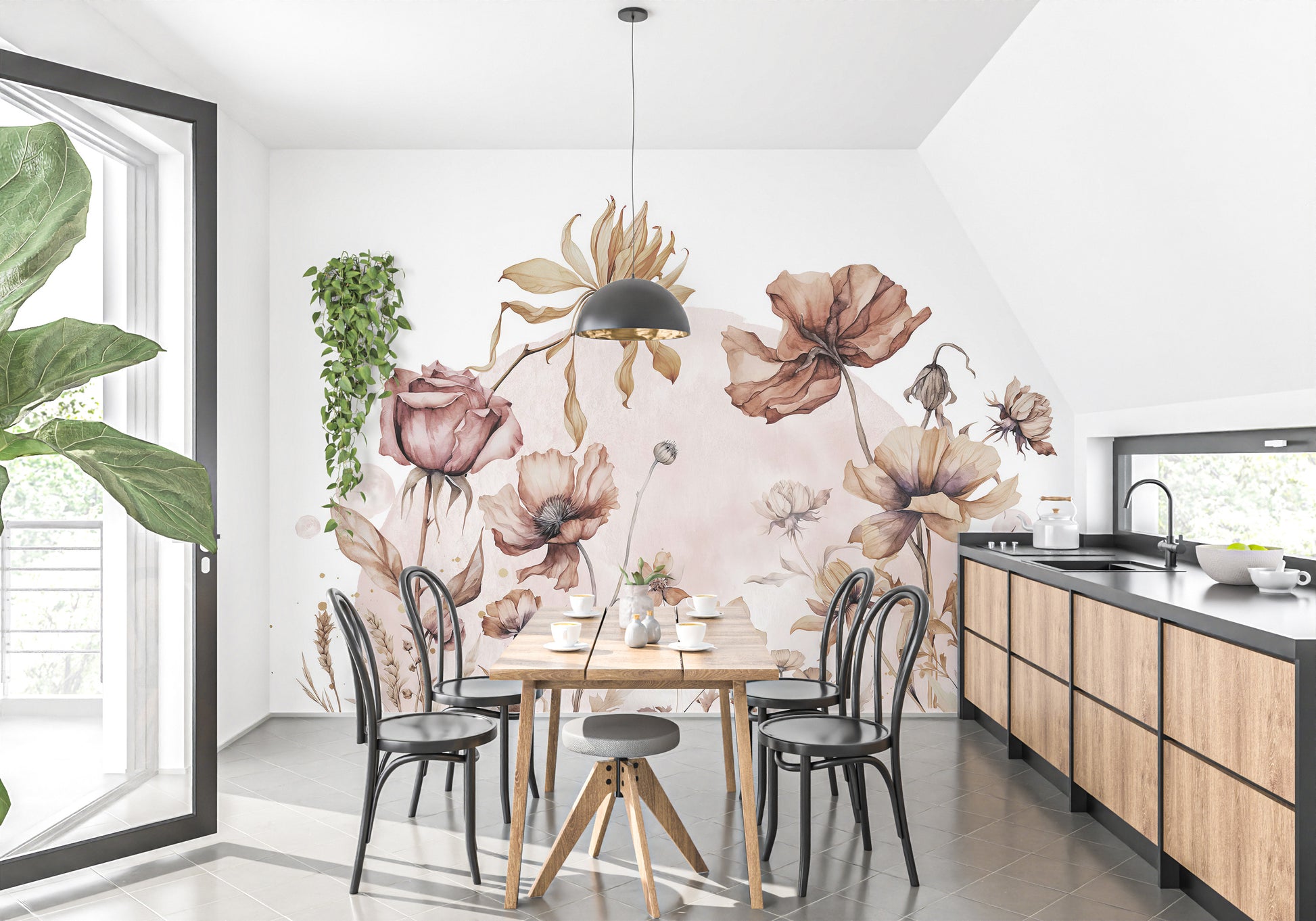 Soft pastel blooms in vintage mural
