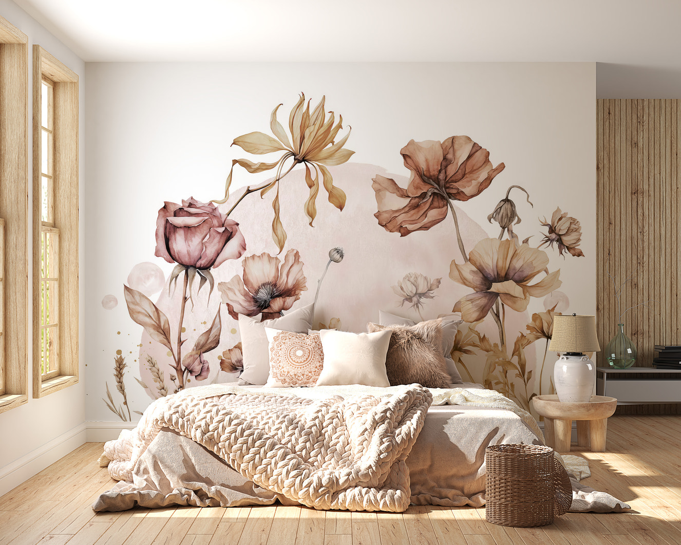 Delicate flowers in a vintage mural
