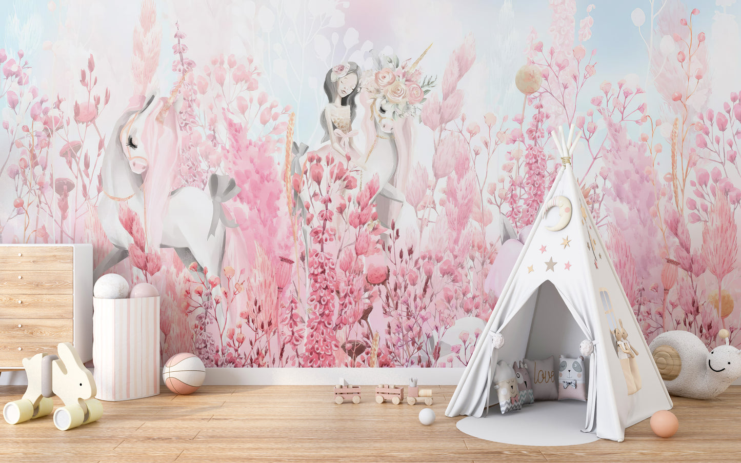 Pink Unicorn Forest Wall Mural