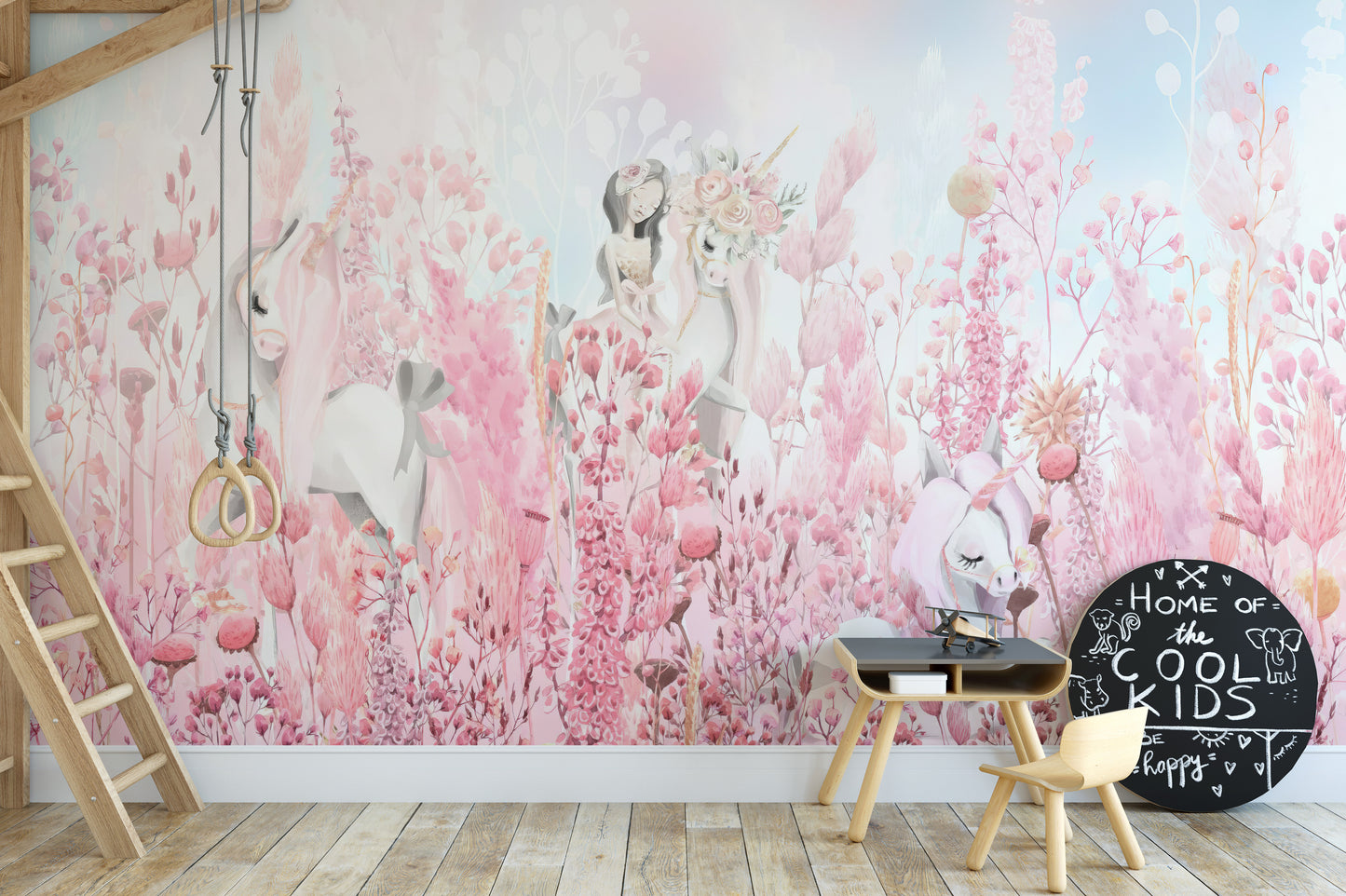 Pink Unicorn Forest Wall Mural