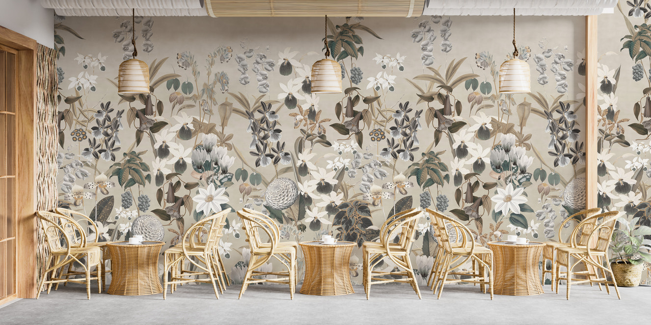 Elegant botanical mural with soft hues
