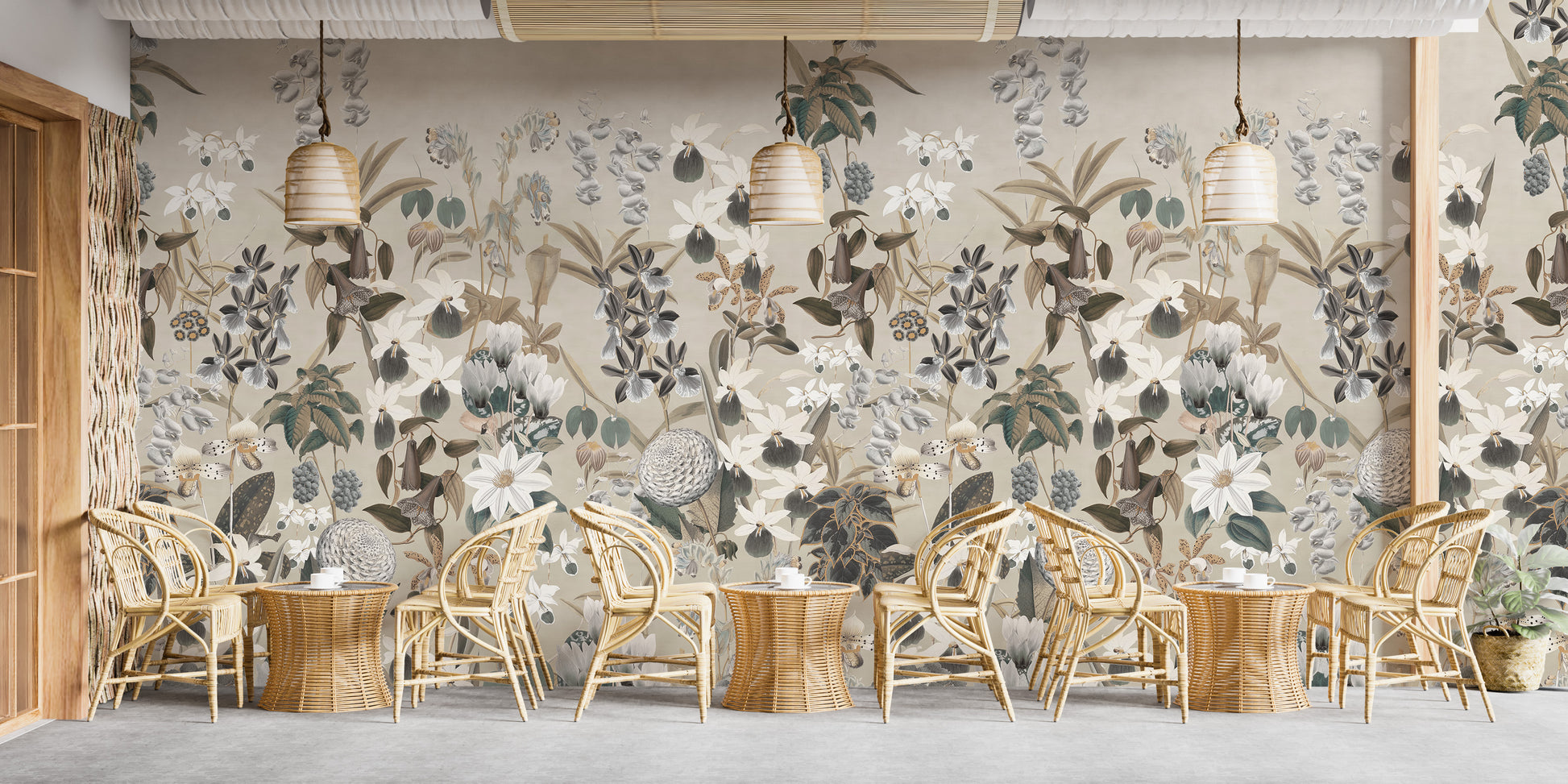 Elegant botanical mural with soft hues
