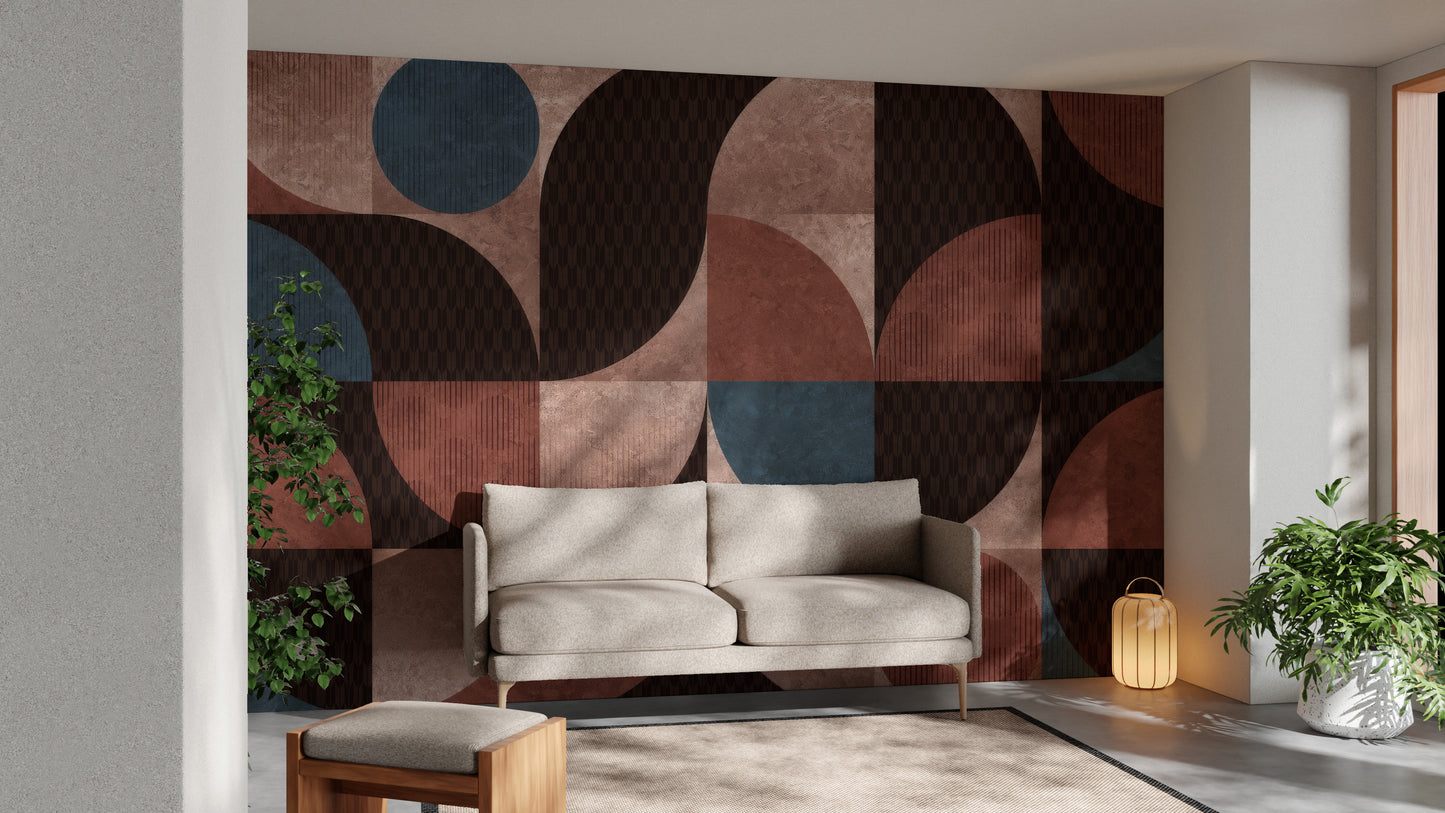 Bold geometric shapes in a modern mural
