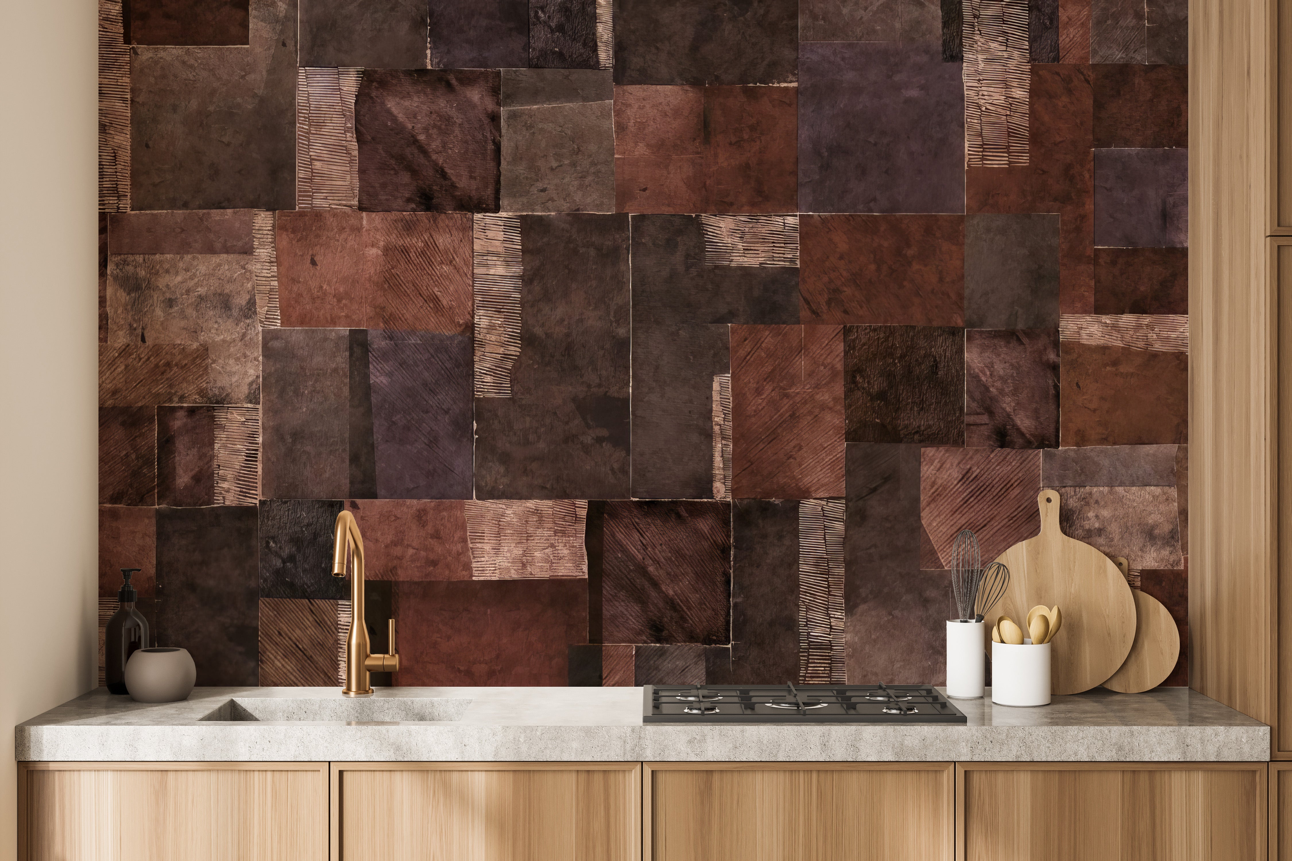 Earthy tones mosaic wall mural pattern
